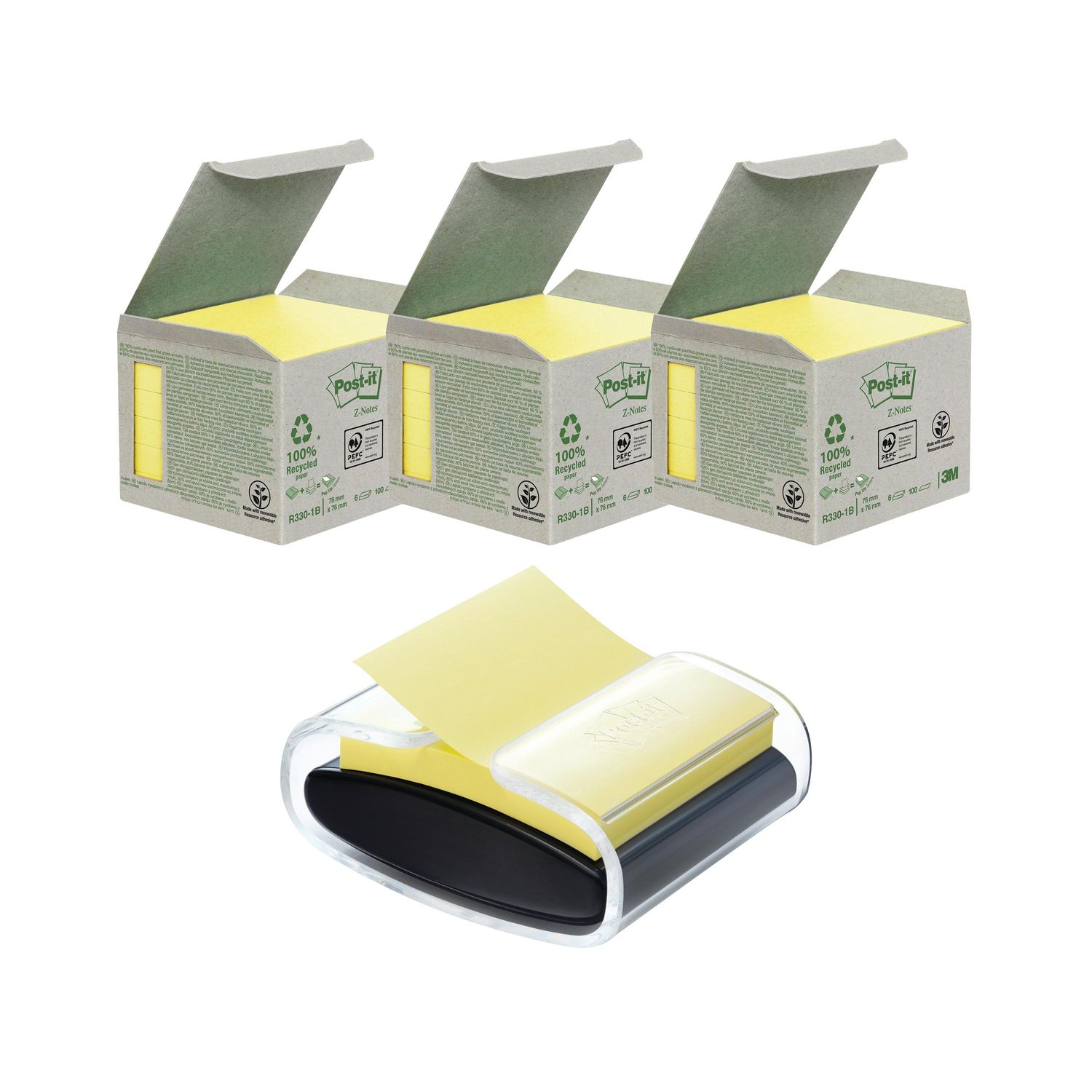 Post-it Recycled Z-Notes 76x76mm Yellow (Pack of 6)