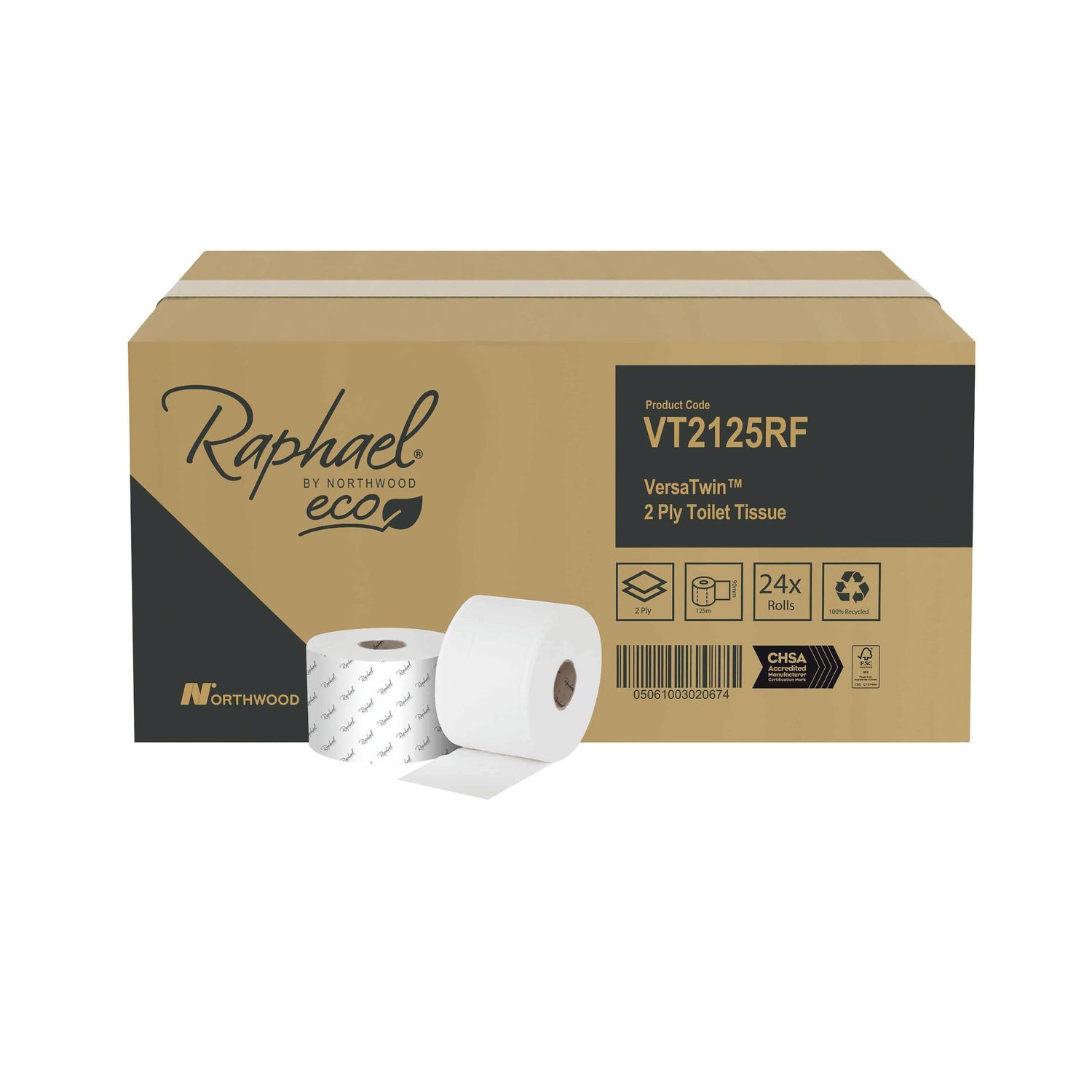 Raphael 2-Ply VersaTwin Toilet Roll 125m (Pack of 24) - VT2125RFDS