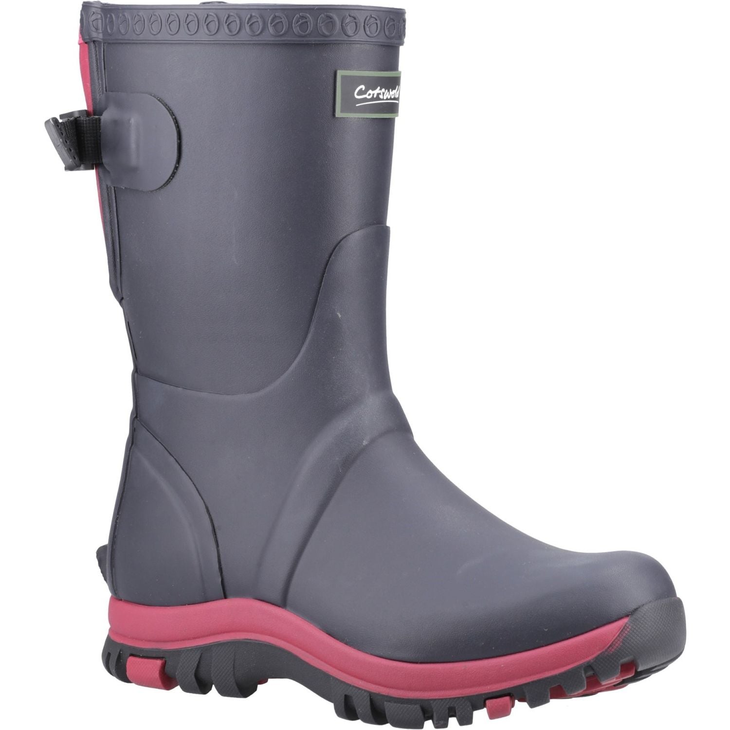 Cotswold Realm Adjustable Short Wellington Boot, Navy/Pink, Size 8, Female