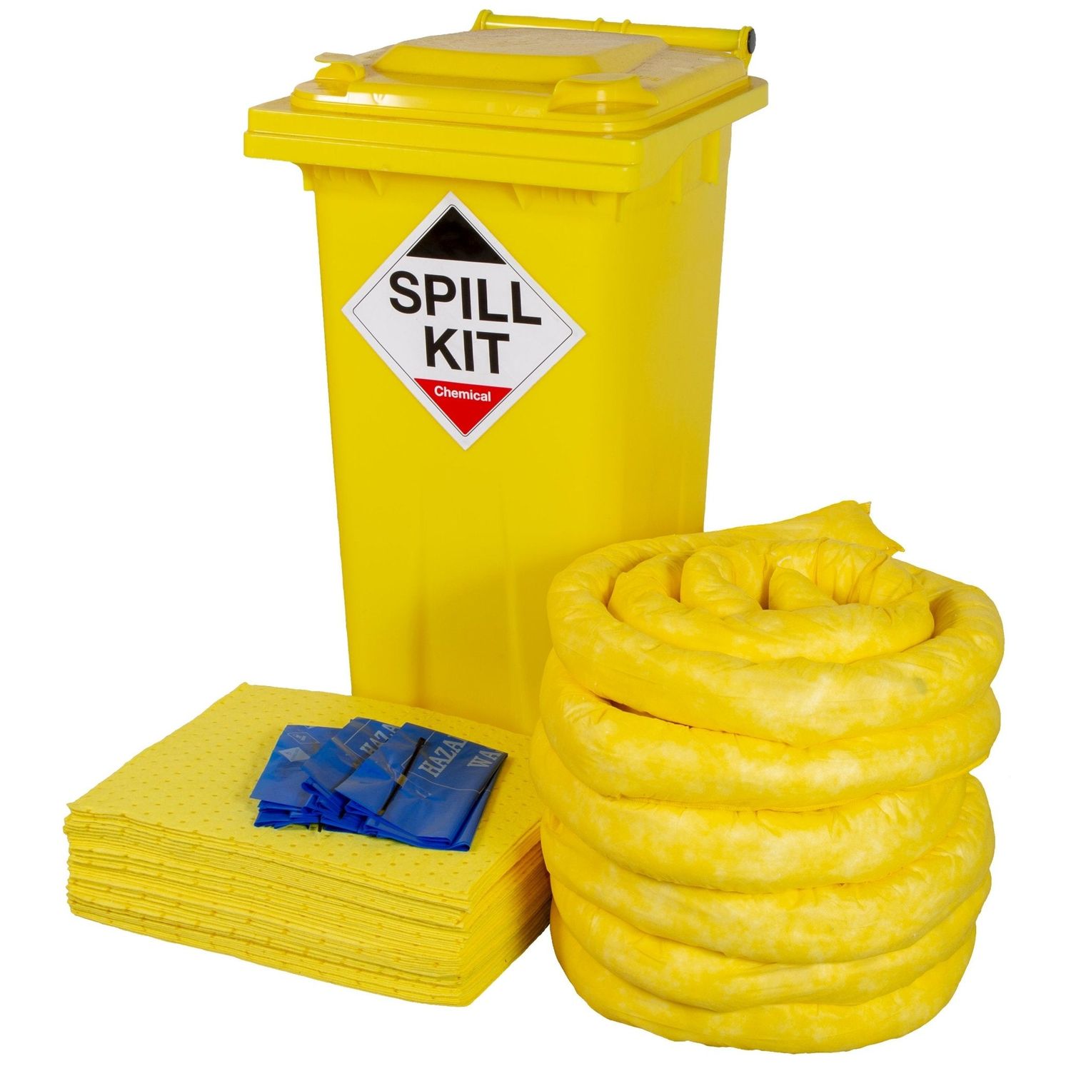 Fentex Depot Site Chemical Spill Kit In Yellow Wheelie Bin Treats 120 Litres - C