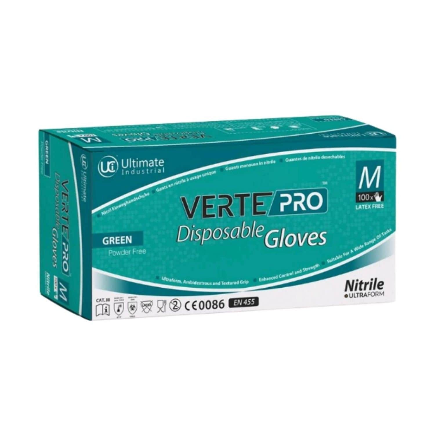 VertePro DG Green Nitrile Disposable Gloves Box of 100 - GL0035XL Size Extra Lar