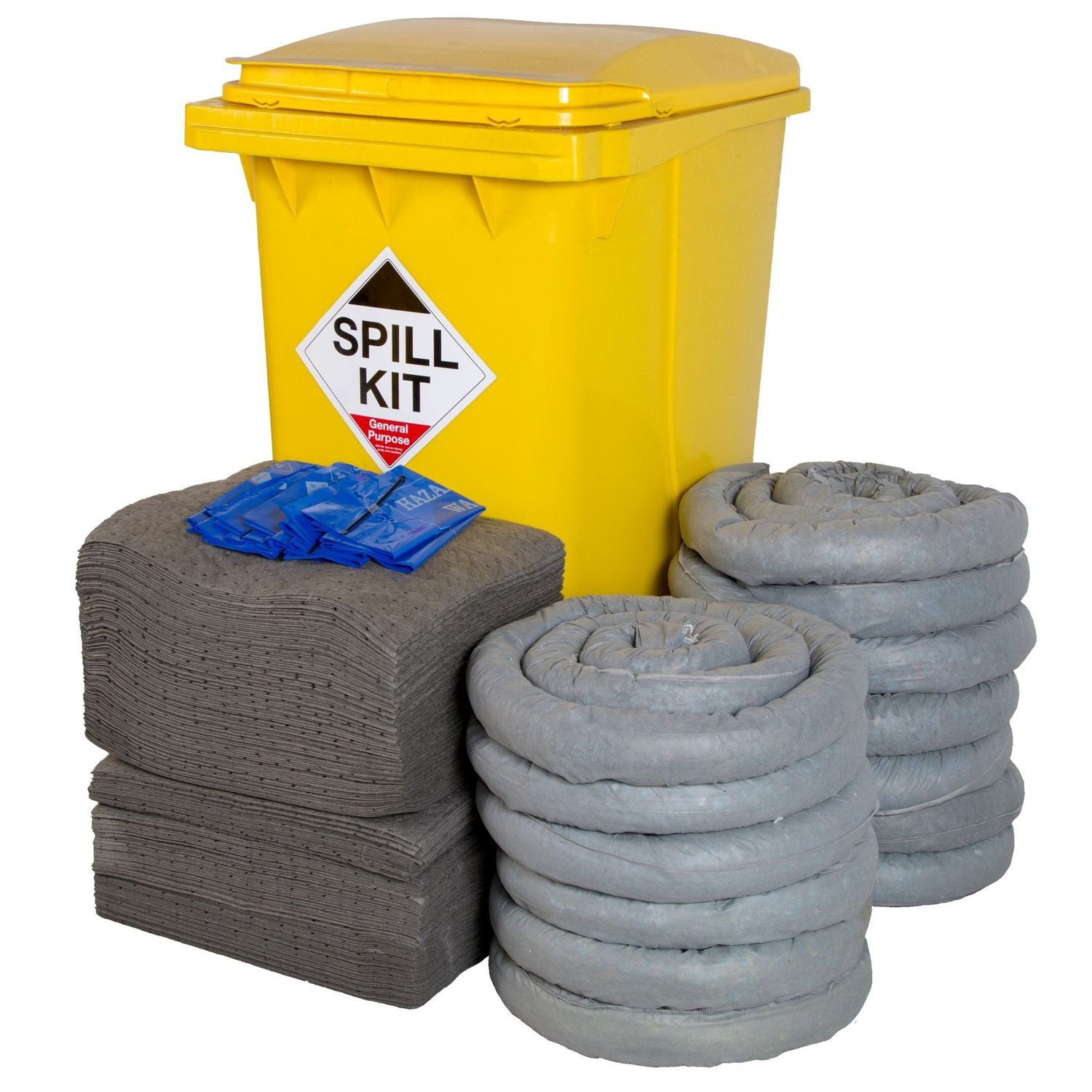 Fentex Depot Site General Purpose Spill Kit In Yellow Wheelie Bin Treats 360 Lit