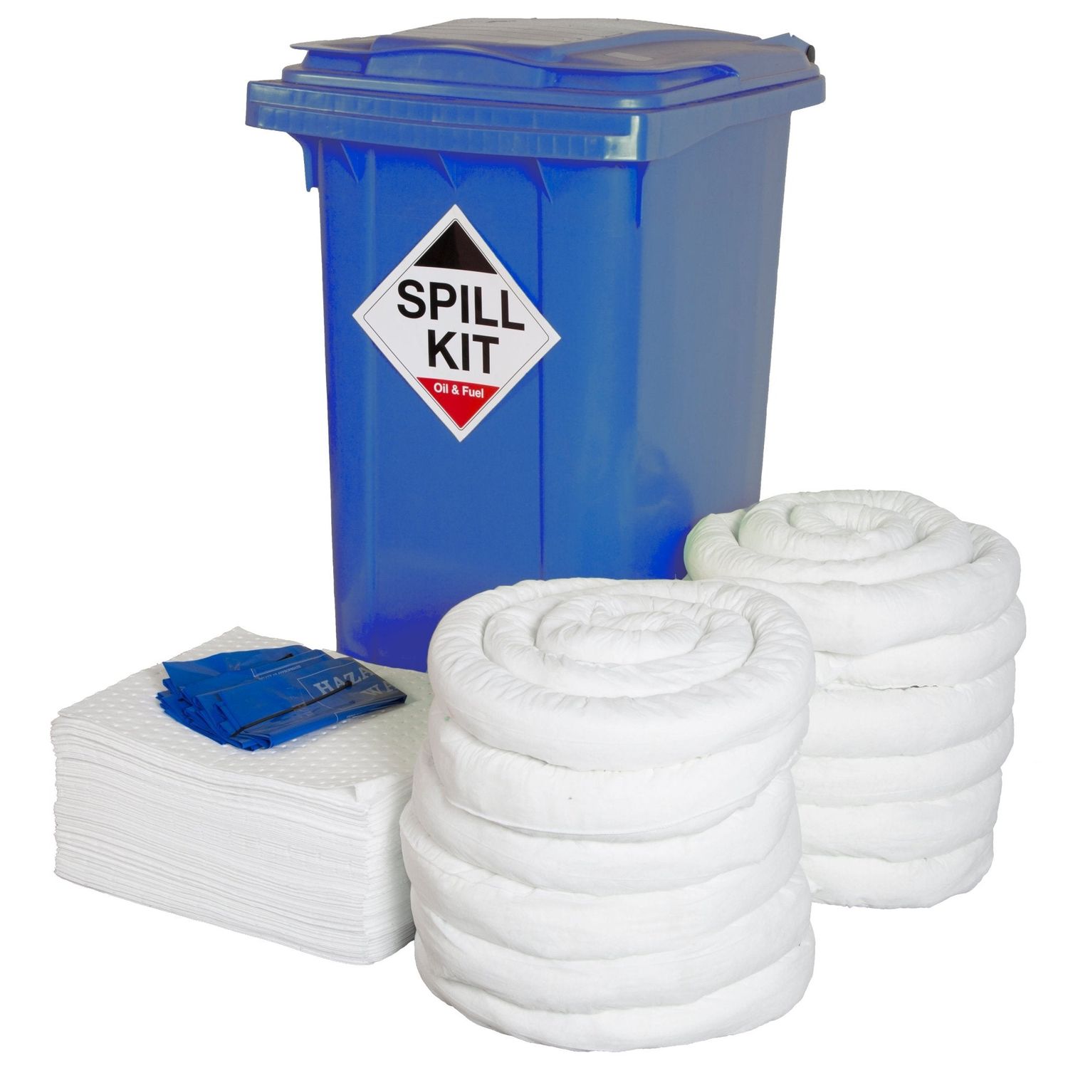 Fentex Depot Site Oil and Fuel Spill Kit In Yellow or Blue Wheelie Bin Treats 24