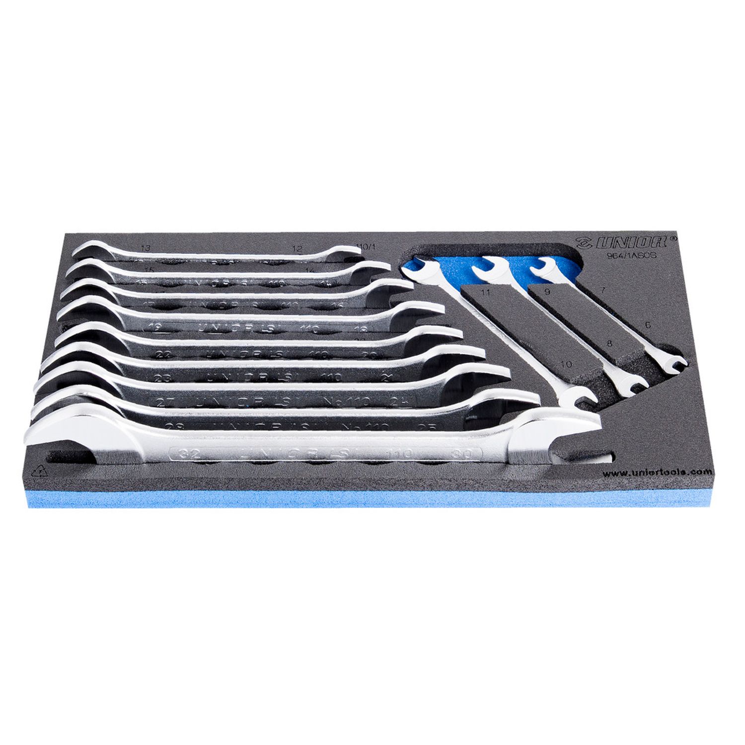 Unior Set of Open End Wrenches In SOS Tool Tray, 6 - 32/12 - 621050