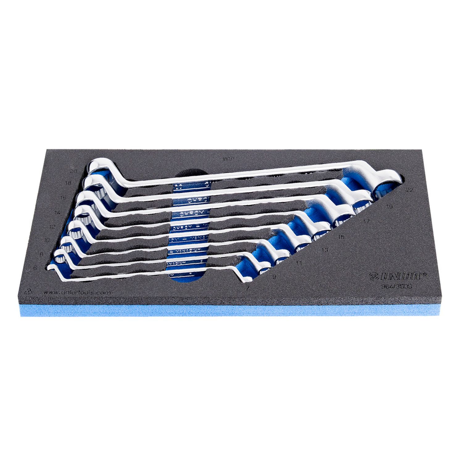 Unior Set of Offset Ring Wrenches In SOS Tool Tray, 6 - 22/8 - 621055