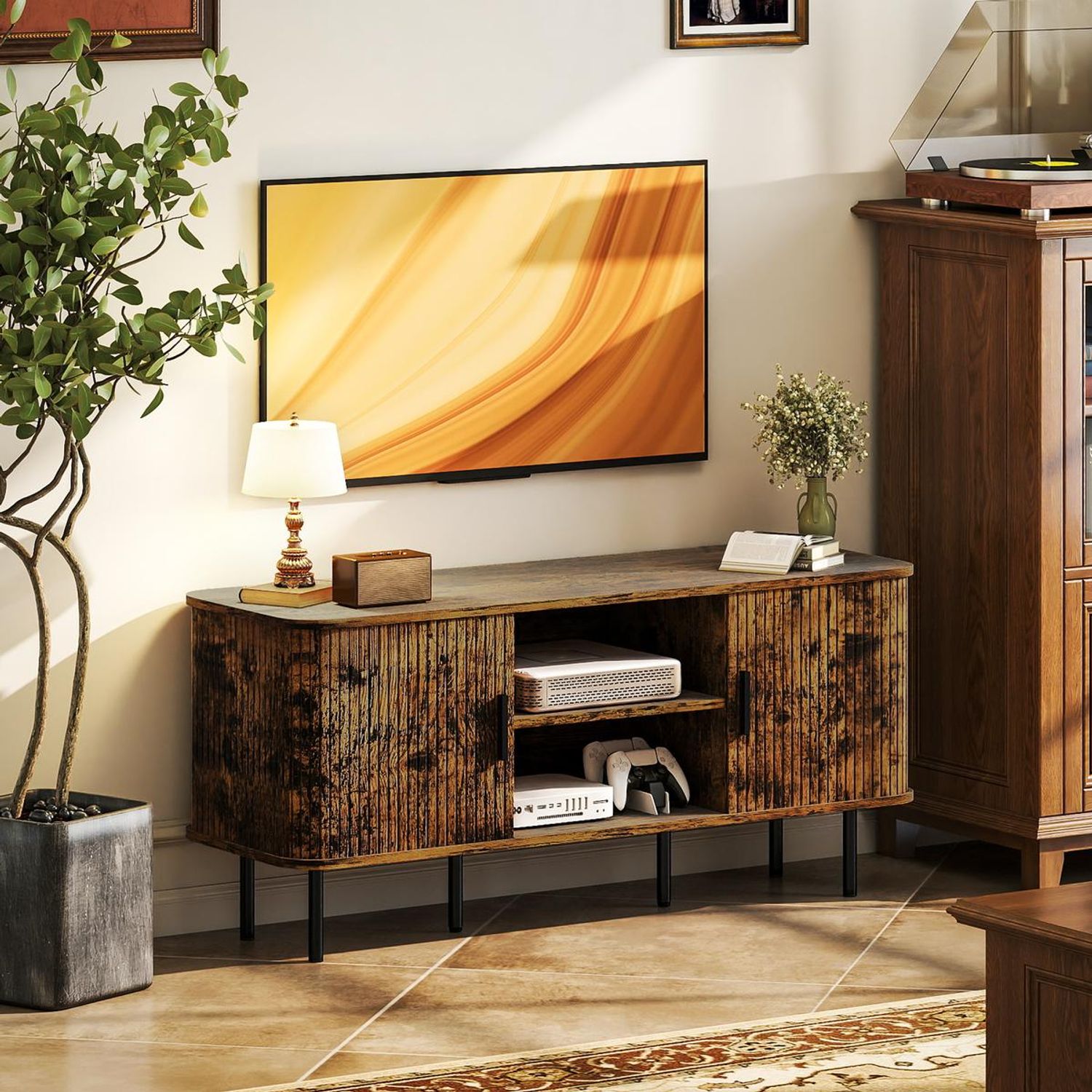 HOMCOM TV Unit for Living Room, TV Stand - Rustic Brown