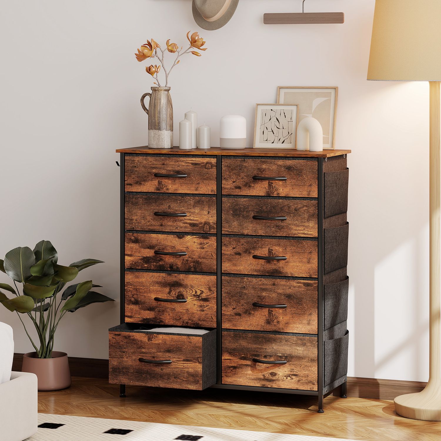 HOMCOM Fabric Chest of Drawers, 10 Drawer Dresser for Bedroom - Rustic Brown