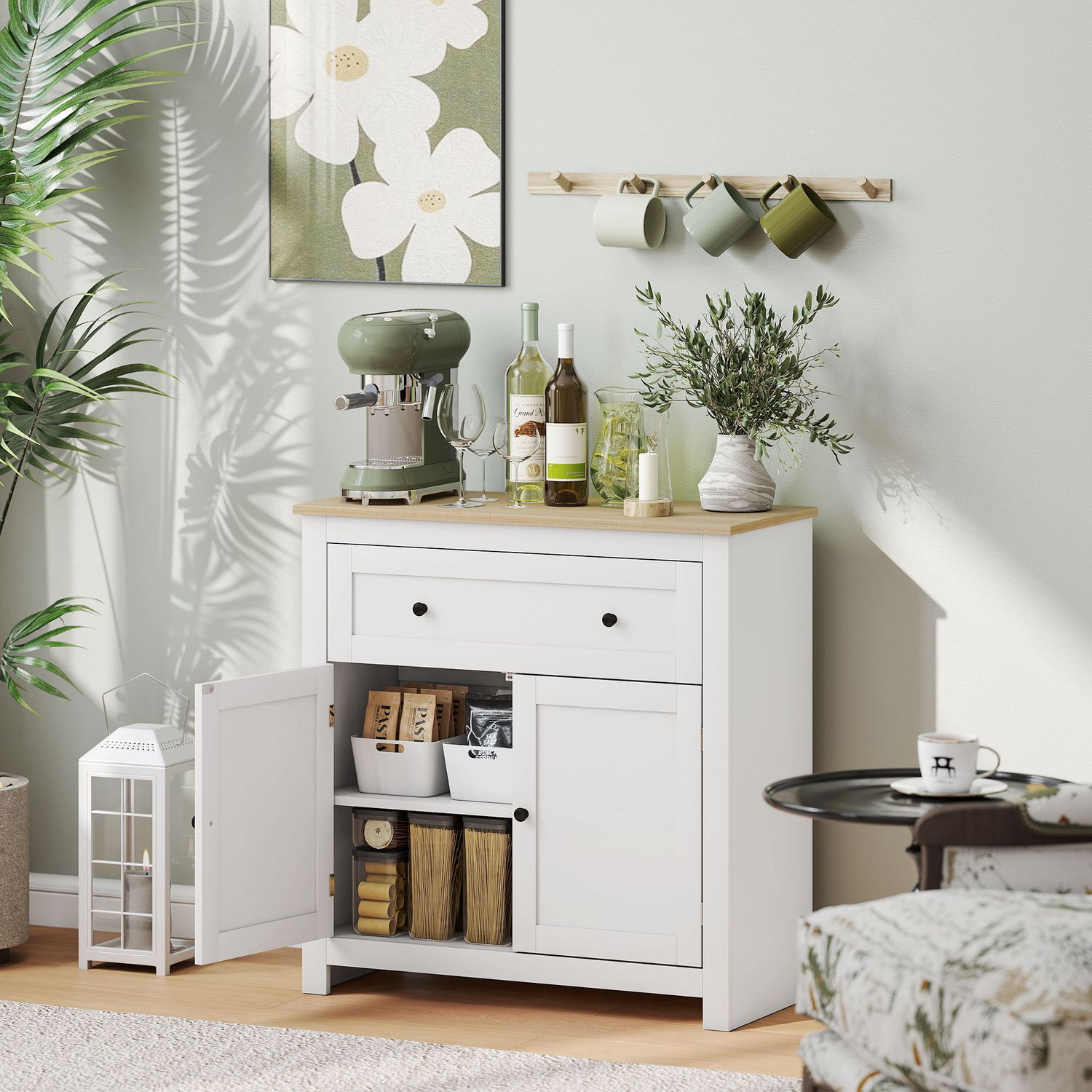 HOMCOM Sideboard Storage Cabinet with Adjustable Shelf, Drawer - White