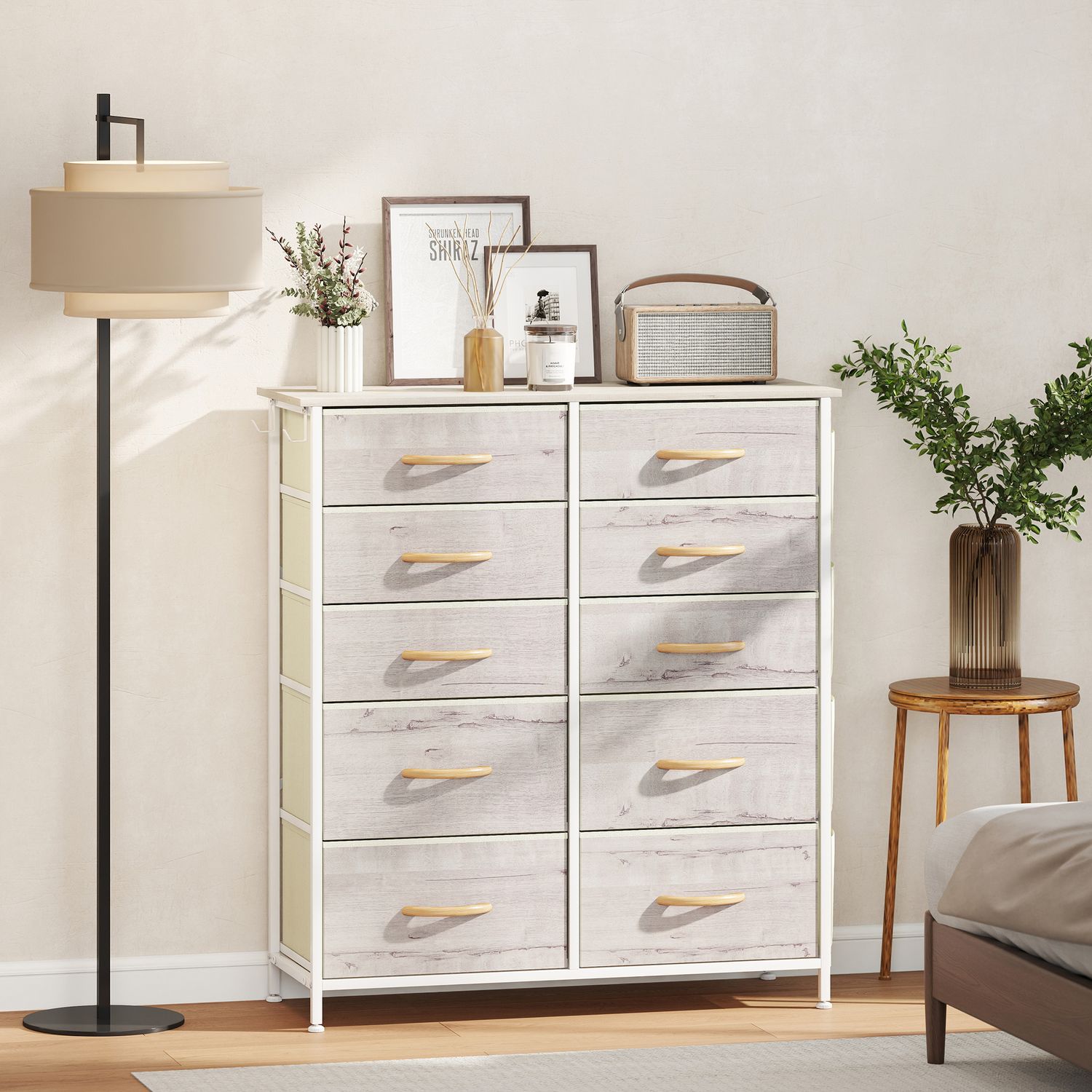 HOMCOM Fabric Chest of Drawers, 10 Drawer Dresser for Bedroom - Natural Wood