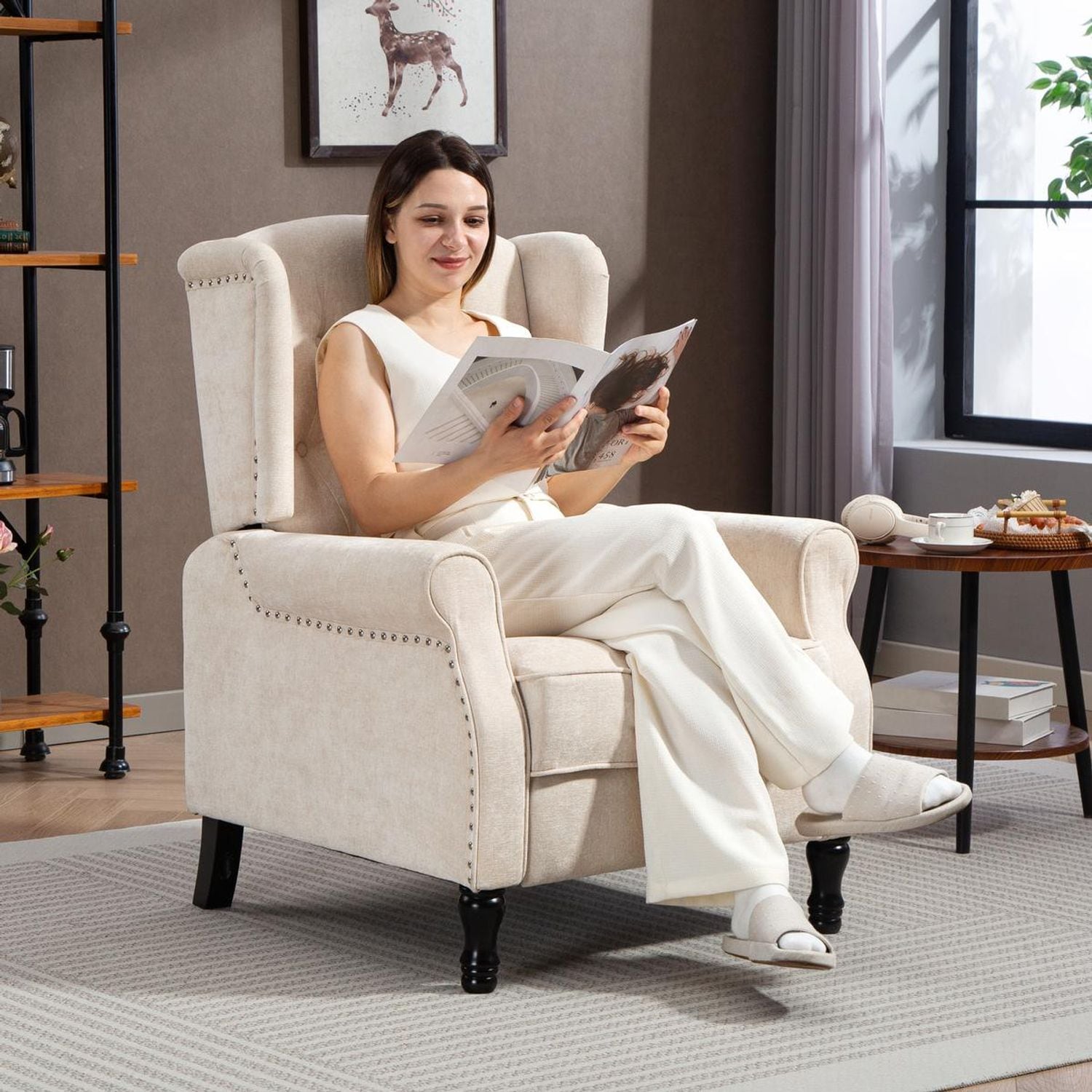 HOMCOM Manual Reclining Armchair Recliner with Footrest Beige