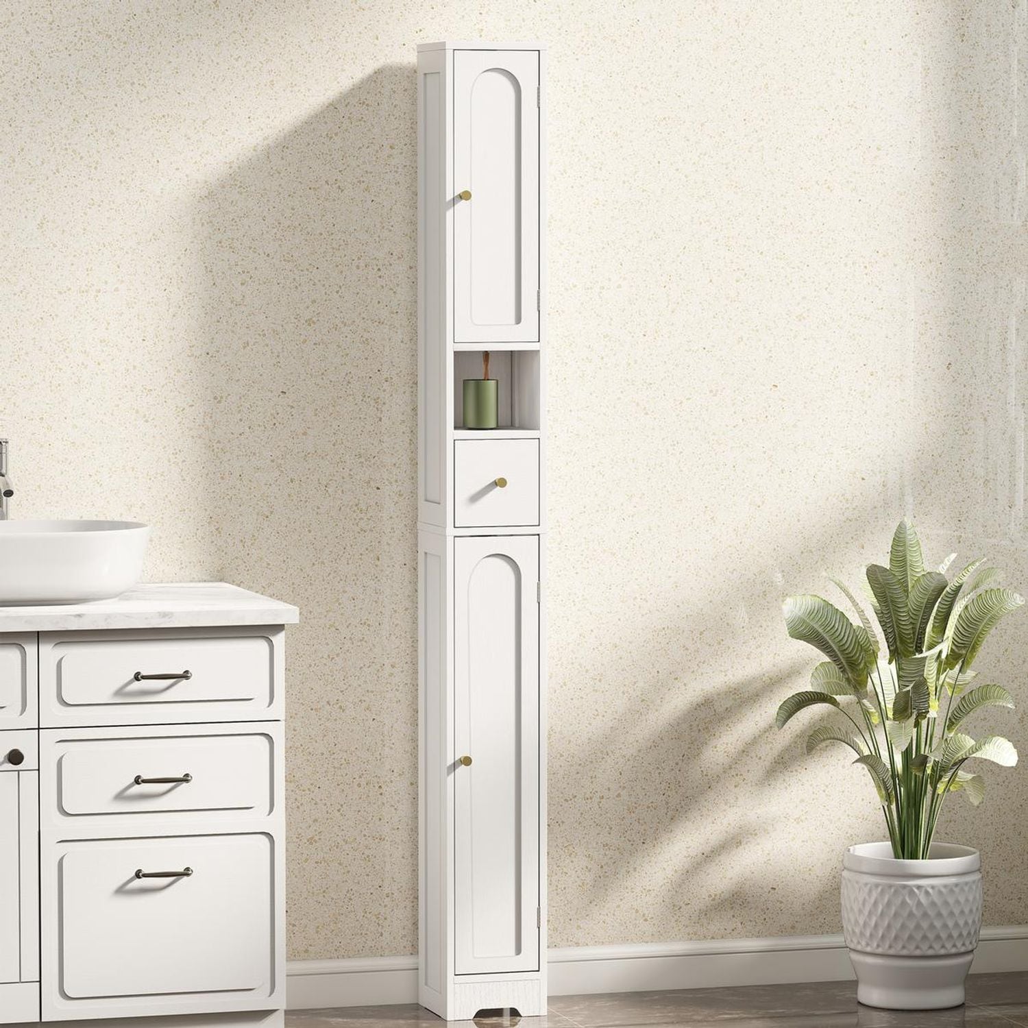 HOMCOM 20cm Slim Bathroom Storage Cabinet with Adjustable Shelves White
