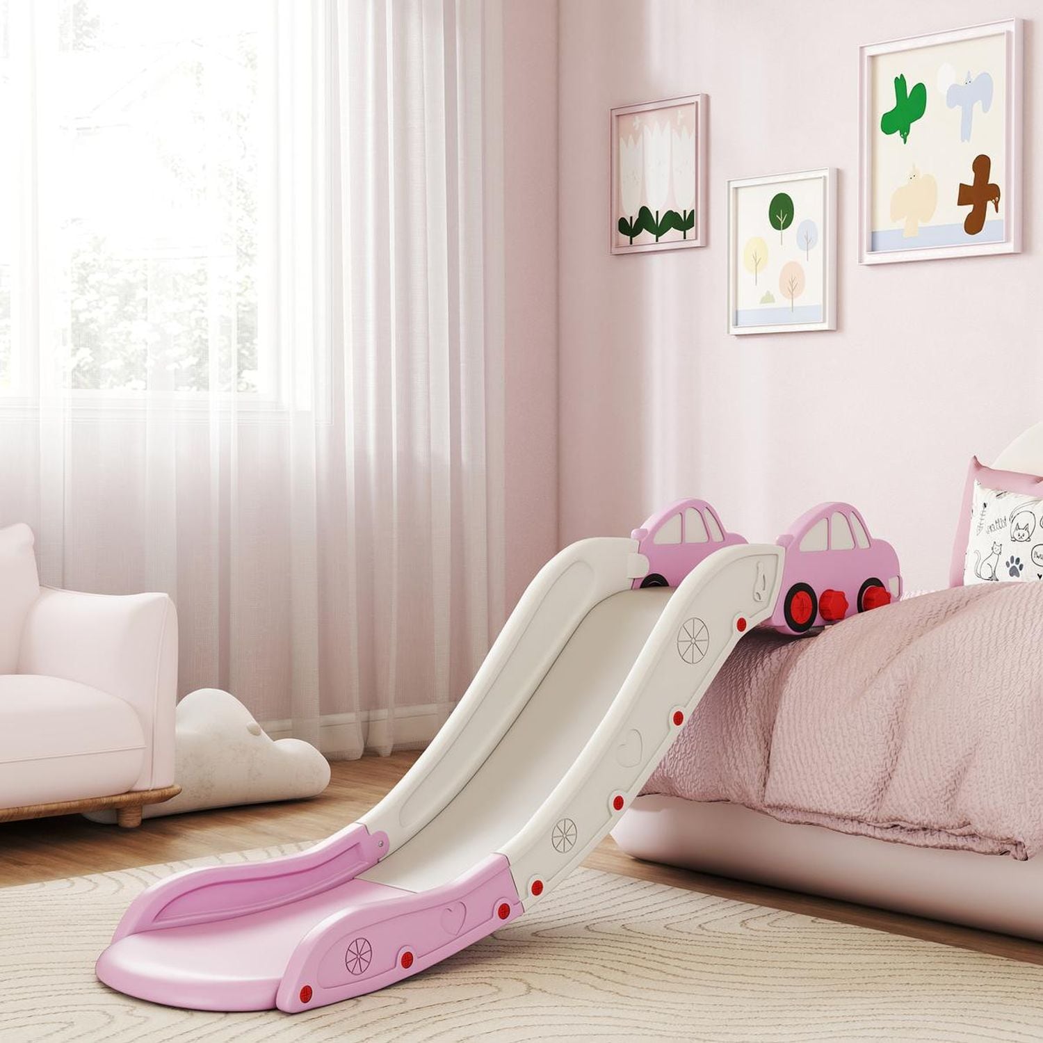 AIYAPLAY Kids Slide for Bed, Sofa, Easy to Assemble - Pink