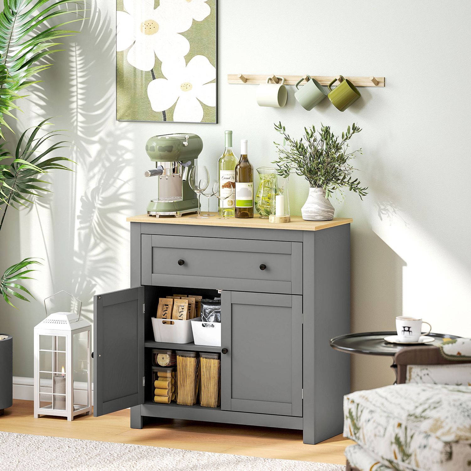 HOMCOM Sideboard Storage Cabinet with Adjustable Shelf, Drawer - Grey