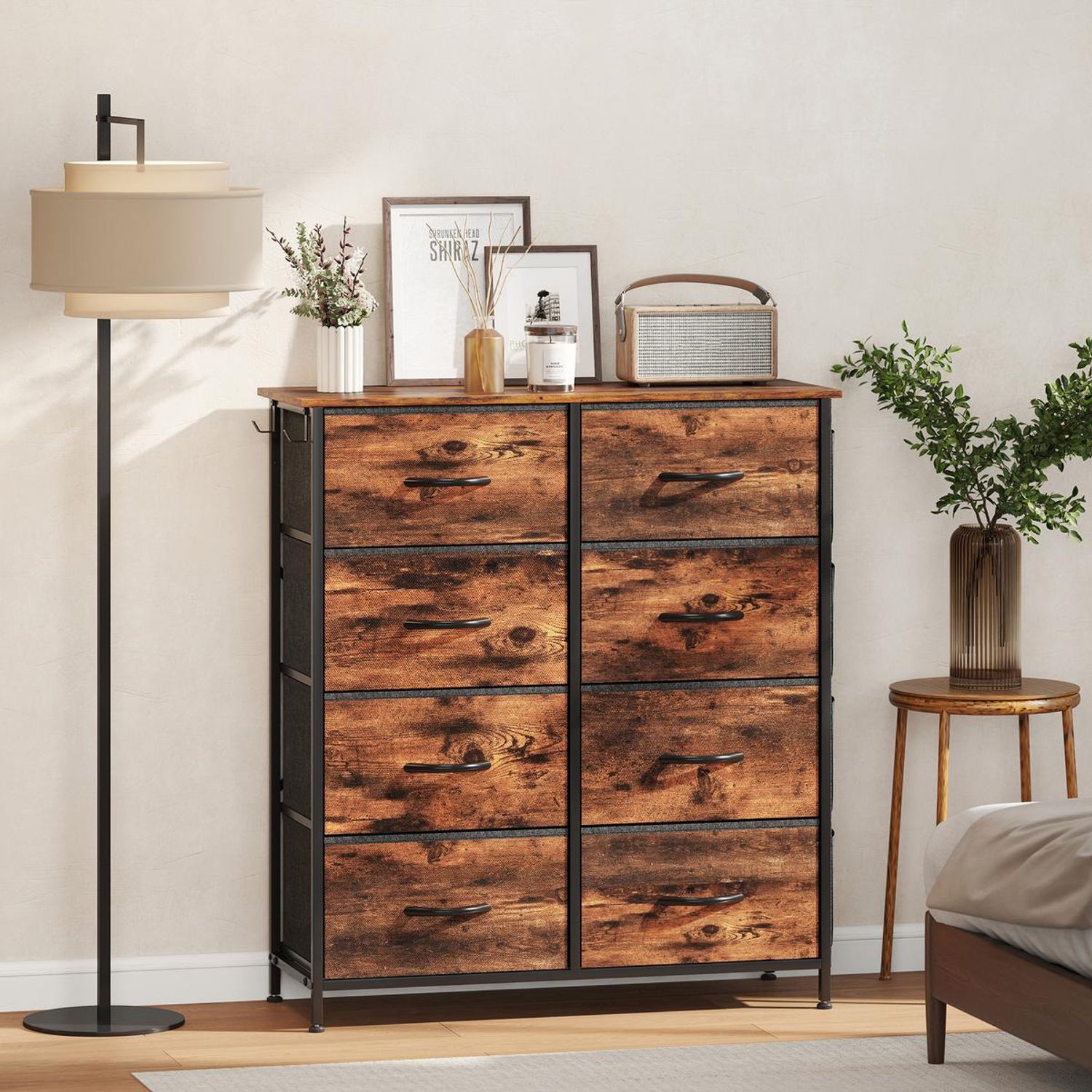 HOMCOM Fabric Chest of Drawers, 8 Drawer Dresser for Bedroom - Rustic Brown