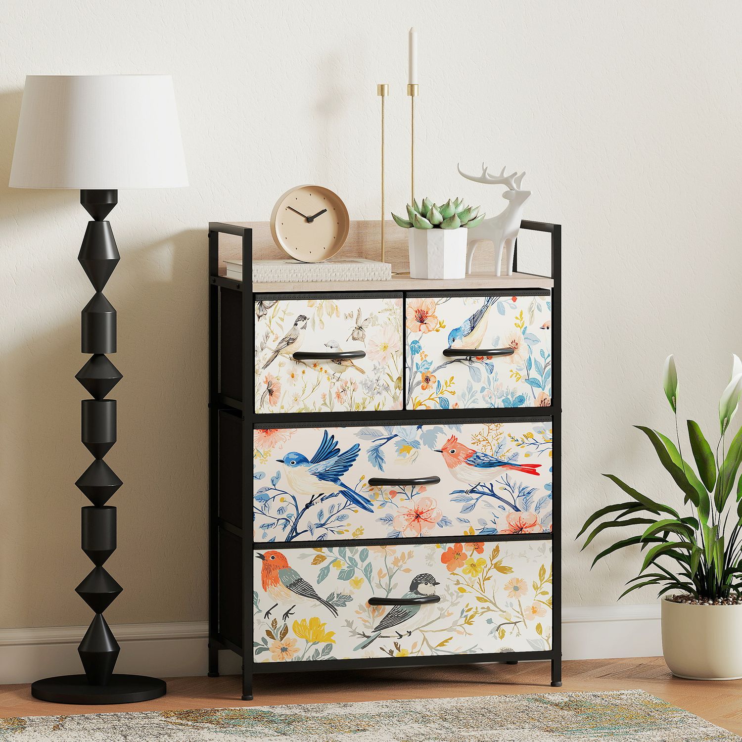 HOMCOM 4-Drawer Chest of Drawers, Fabric Dresser - White