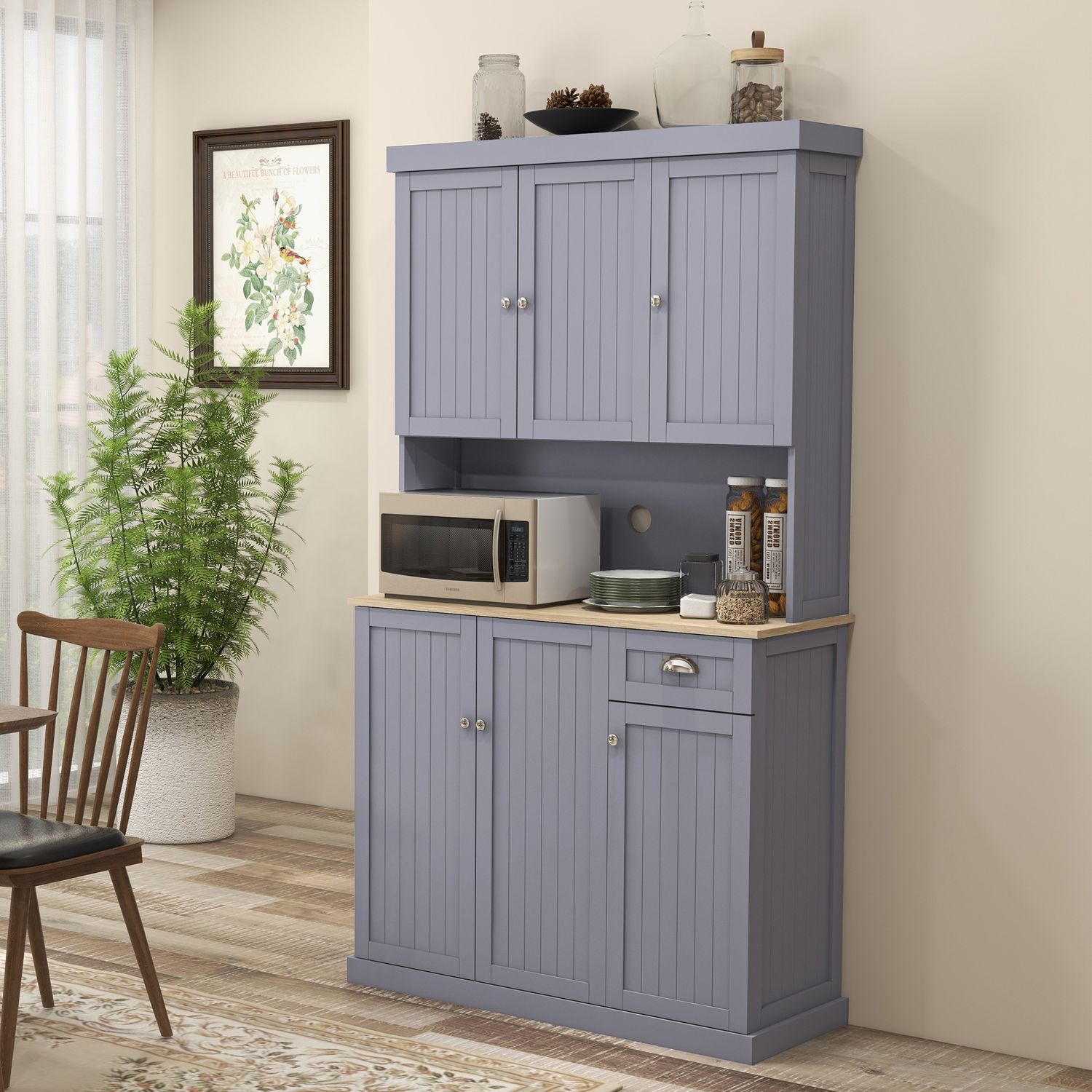 HOMCOM Kitchen Cupboard Storage Cabinet with Adjustable Shelves - Grey