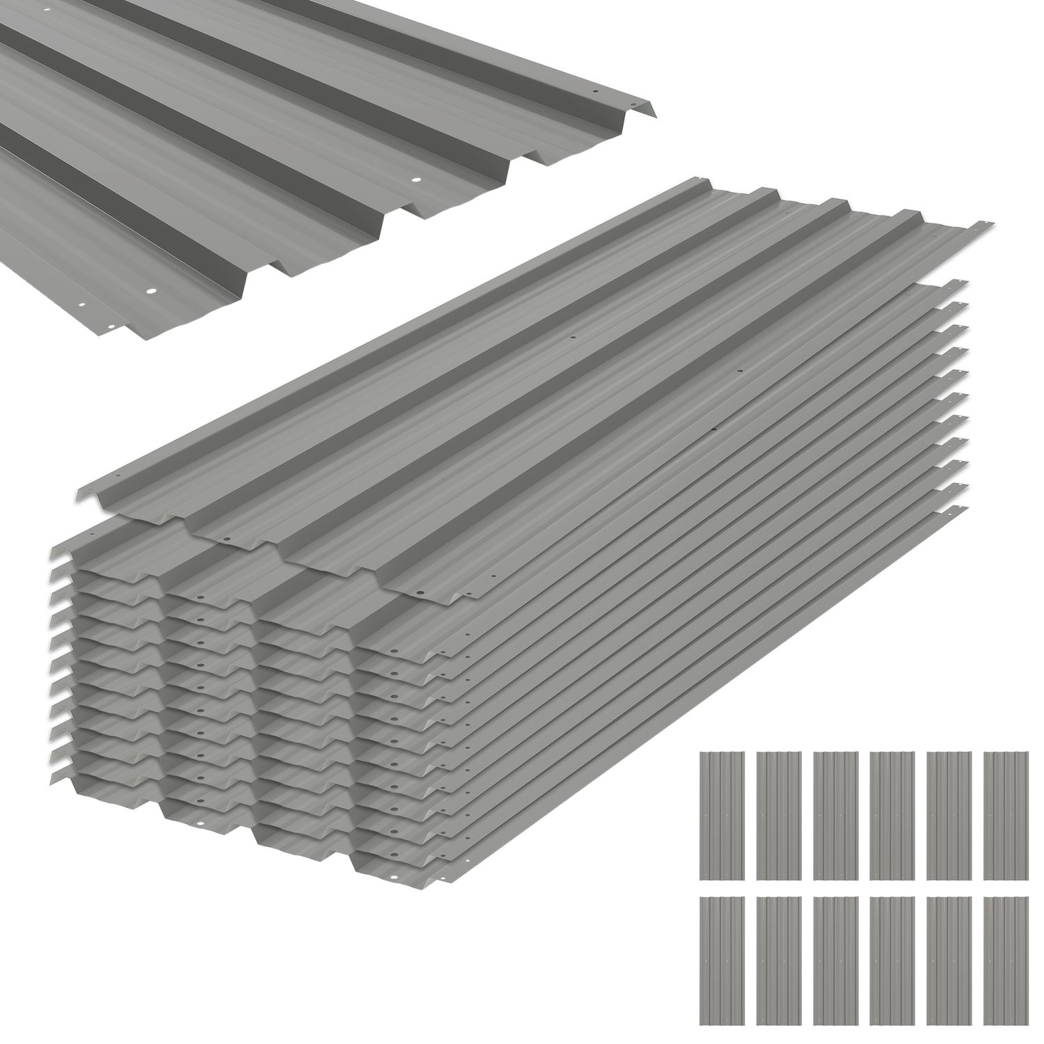 Outsunny (Pack of 12) Metal Roofing Sheets for Greenhouse - Light Grey