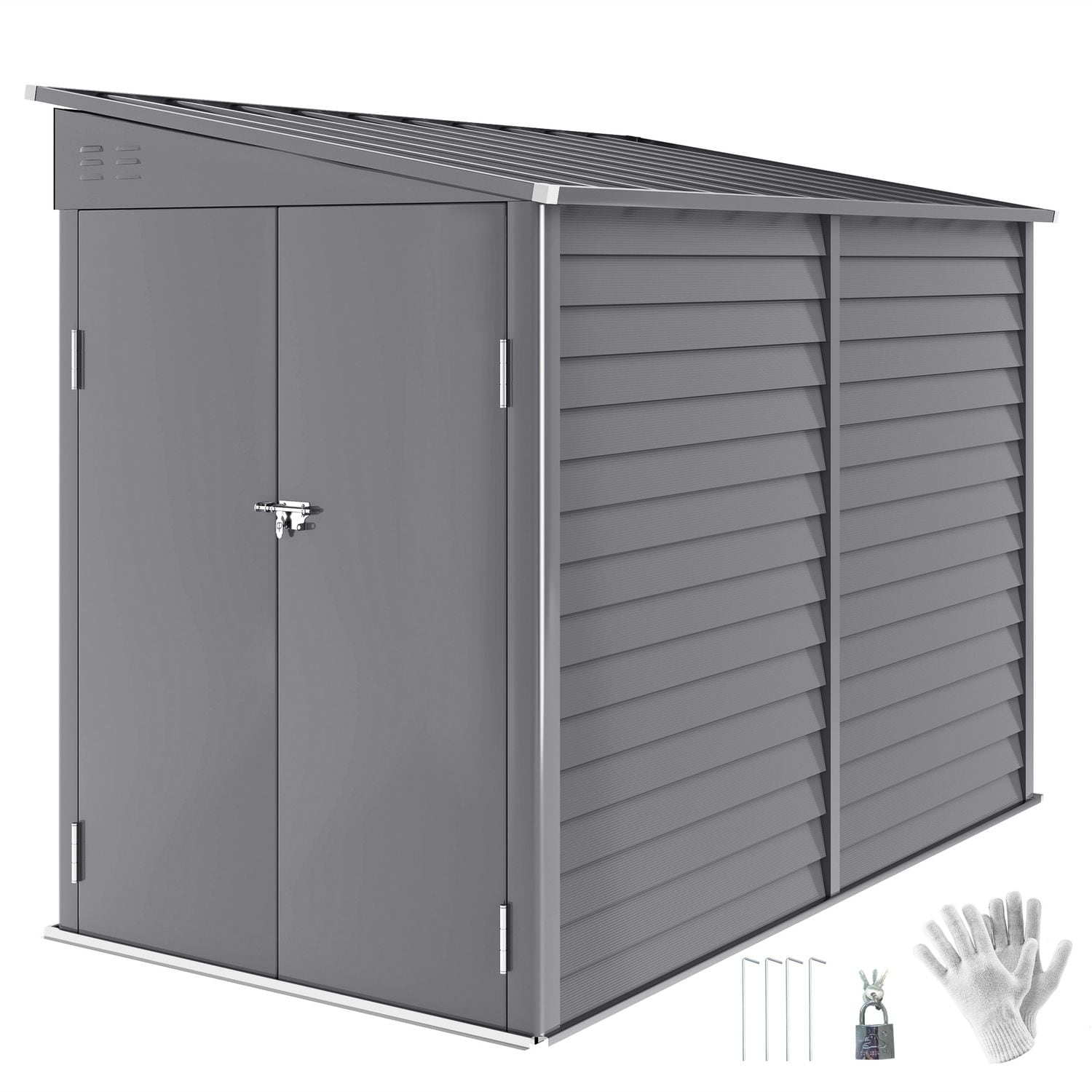 Outsunny 5 x 9ft Galvanised Metal Garden Shed with Foundation Kit - Grey