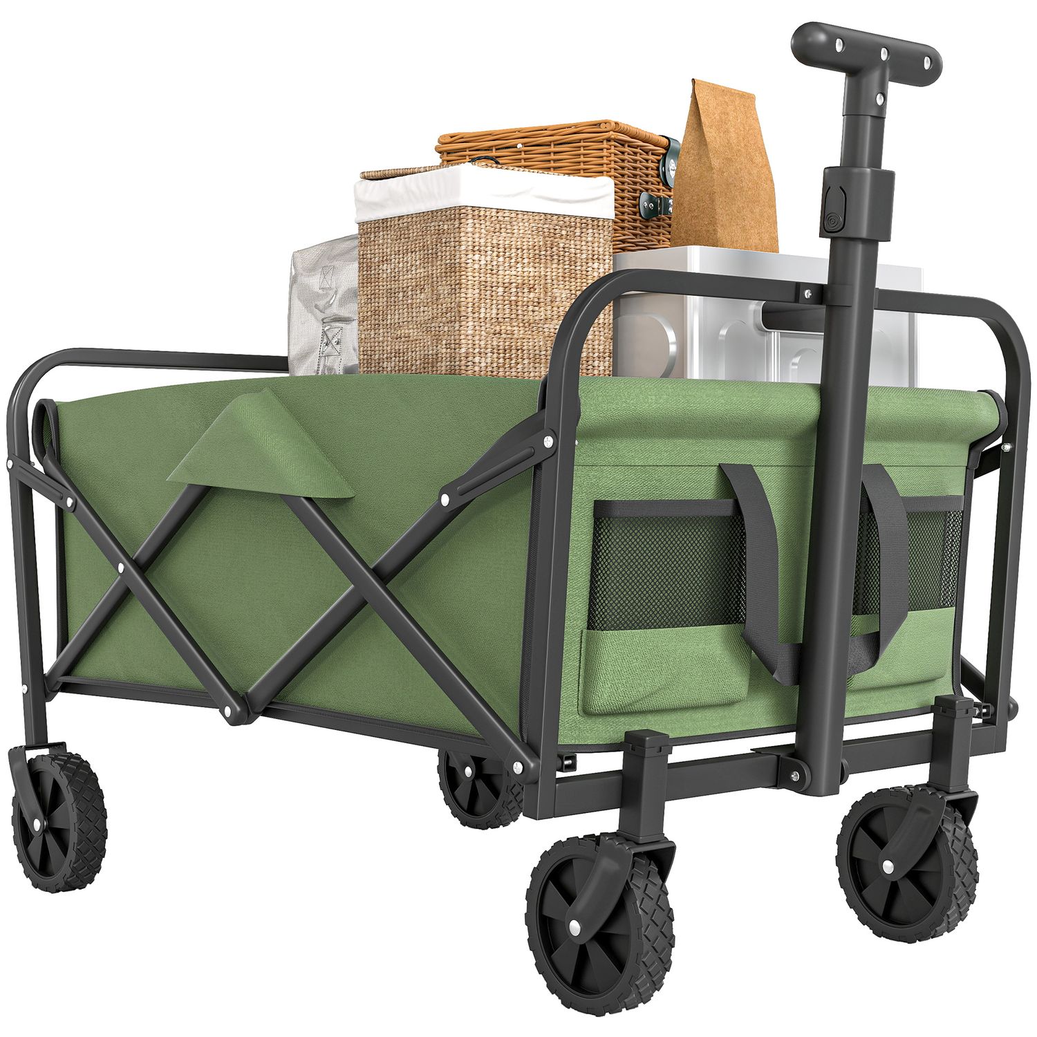 Outsunny 62L Festival Trolley, 120Kg Heavy Duty Folding Trolley Cart - Green
