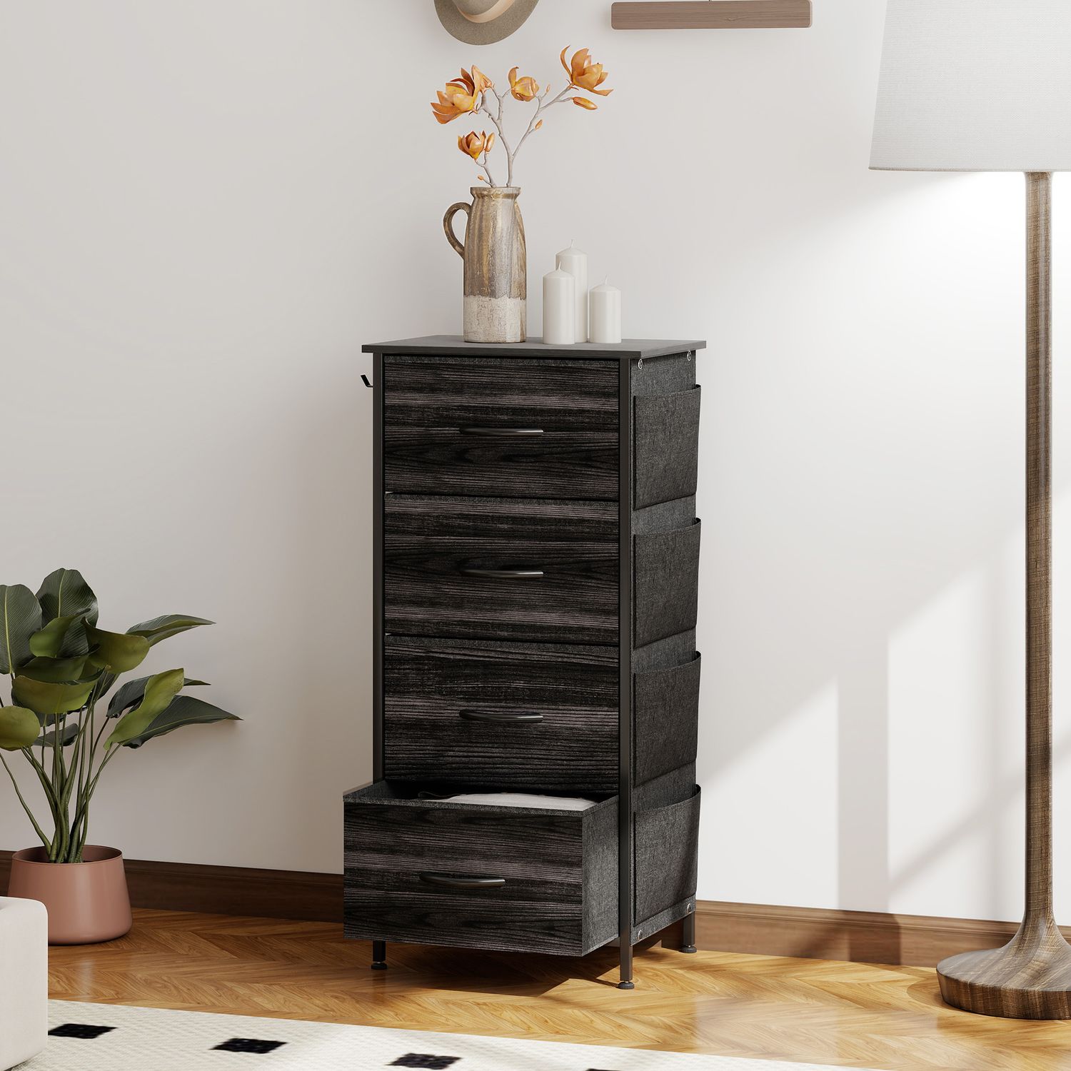 HOMCOM Fabric Chest of Drawers, 4 Drawer Dresser for Bedroom - Black