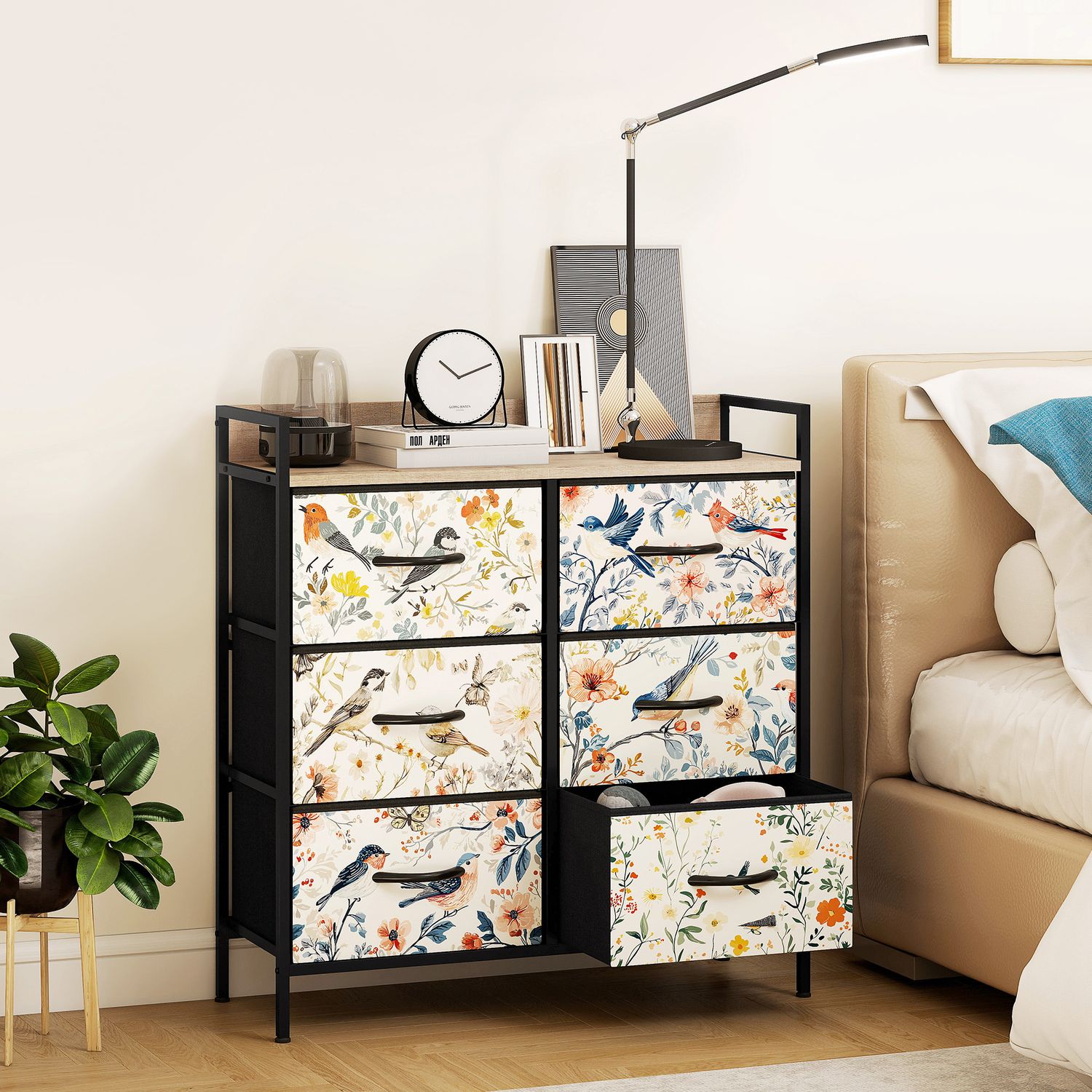 HOMCOM 6-Drawer Chest of Drawers, Fabric Dresser - White