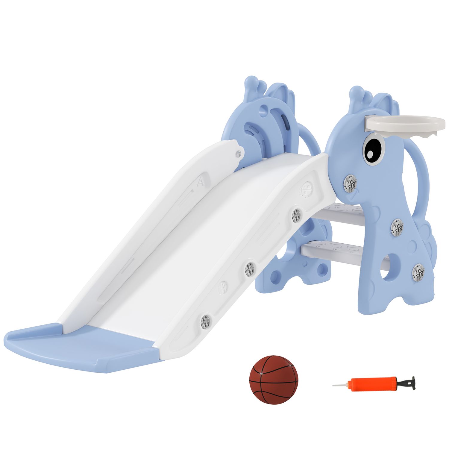 AIYAPLAY 3 in 1 Kids Slide with Climber, Basketball Hoop and Ball - Blue