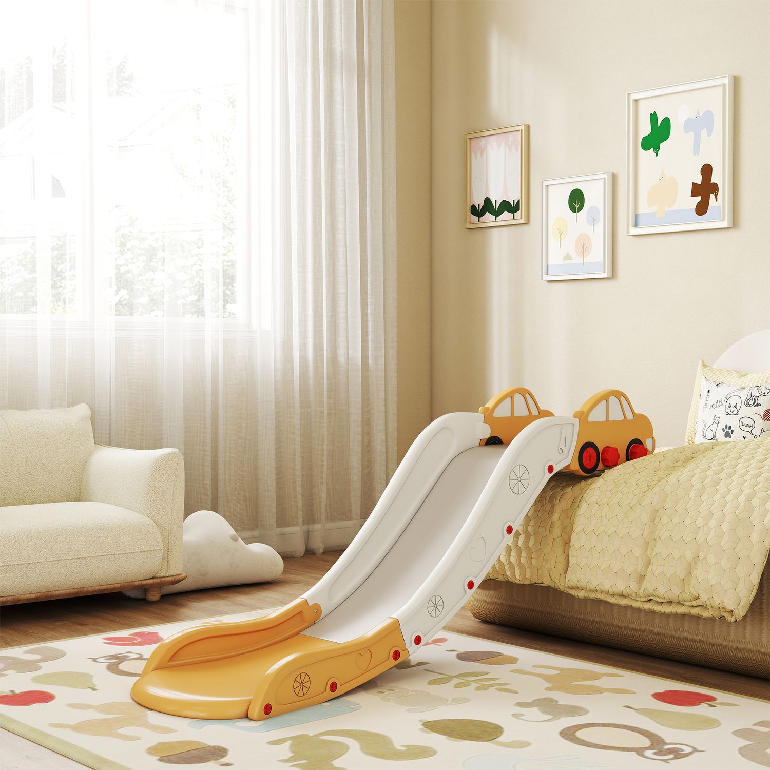AIYAPLAY Kids Slide for Bed, Sofa, Easy to Assemble - Yellow