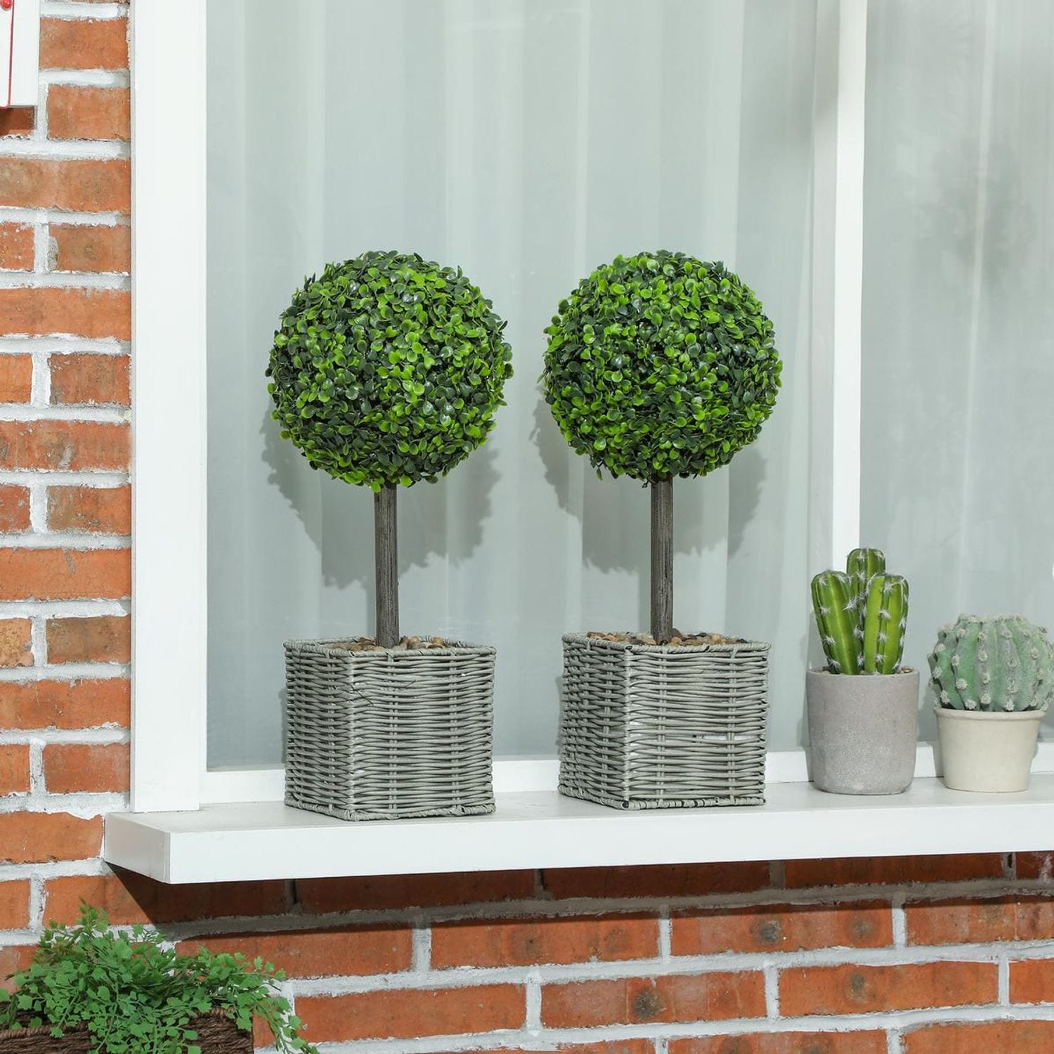 HOMCOM Set of 2 Artificial Plants, 50cm Faux Boxwood Topiary Balls - Green