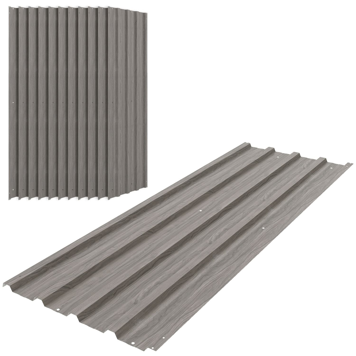 Outsunny (Pack of 12) Metal Roofing Sheets for Greenhouse - Grey Wood Effect
