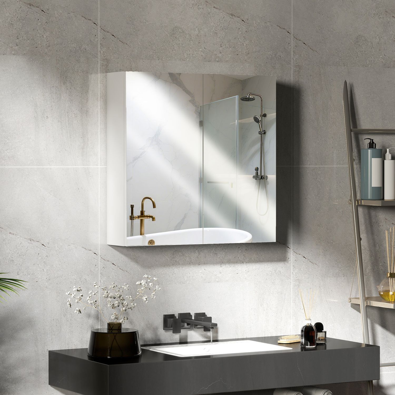 HOMCOM Bathroom Mirror Cabinet Wall Mounted, 60 x 15 x 60 cm - White