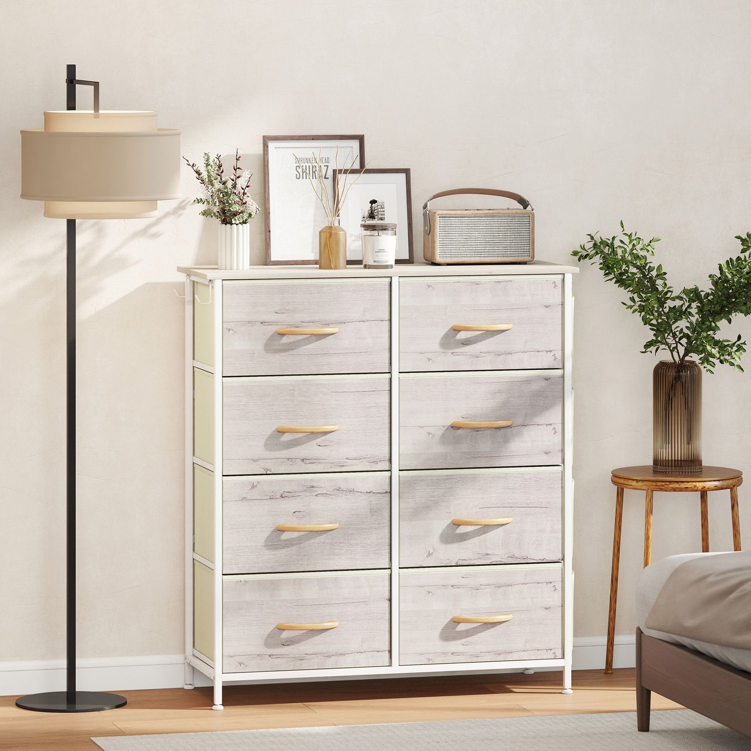 HOMCOM Fabric Chest of Drawers, 8 Drawer Dresser for Bedroom - Natural Wood
