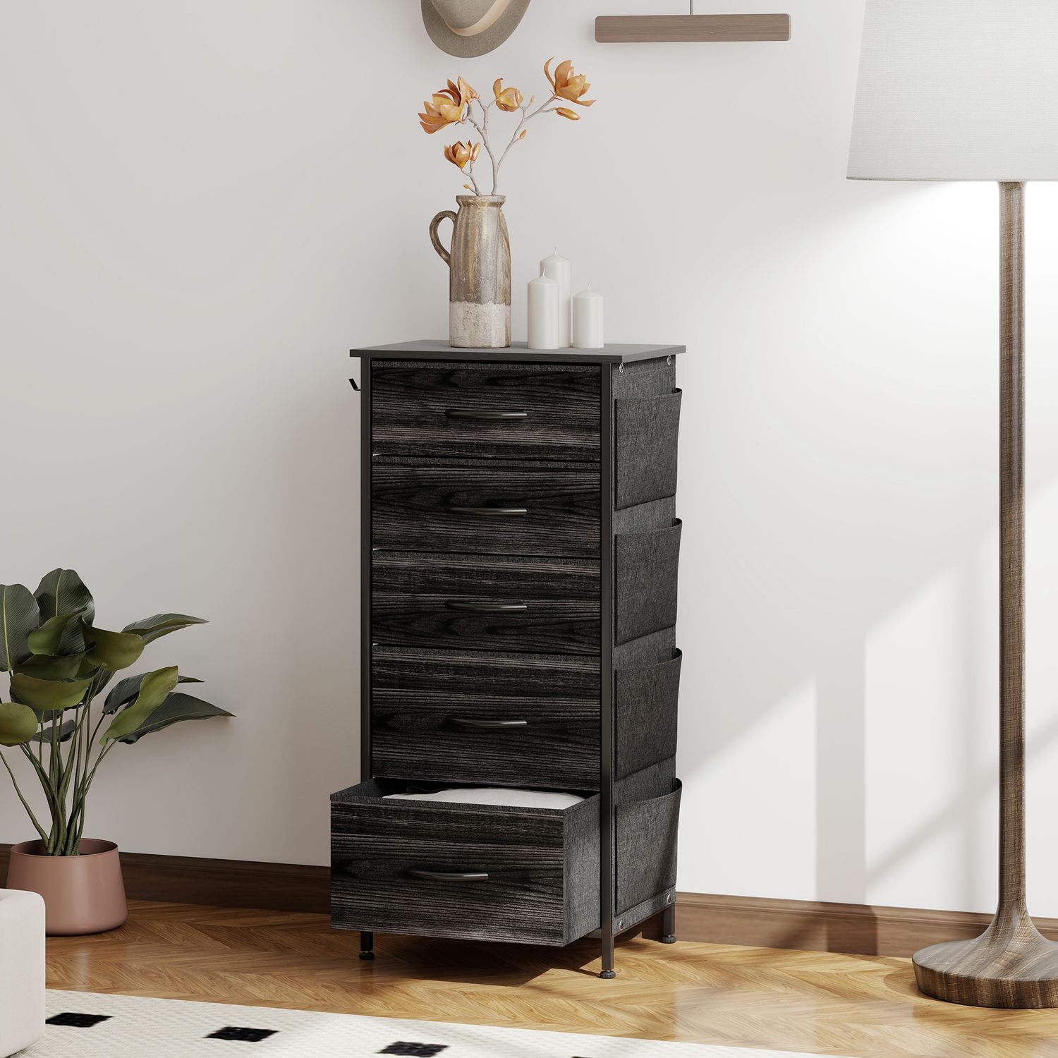 HOMCOM Fabric Chest of Drawers, 5 Drawer Dresser for Bedroom - Black