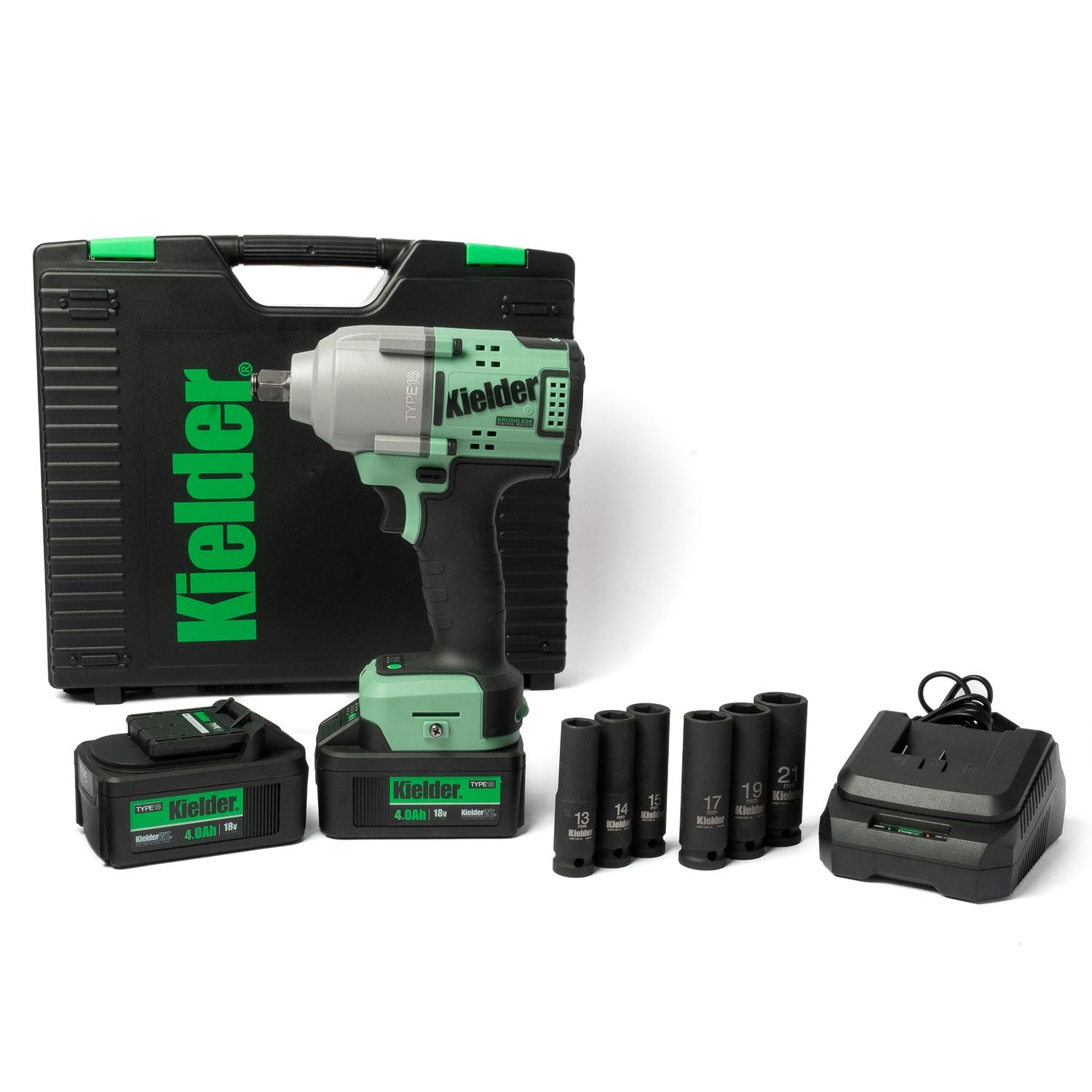 Kielder KWT-180 TYPE18 18v 1/2in Mid Torque Impact Wrench + 2 x 4.0Ah Li-ion Bat