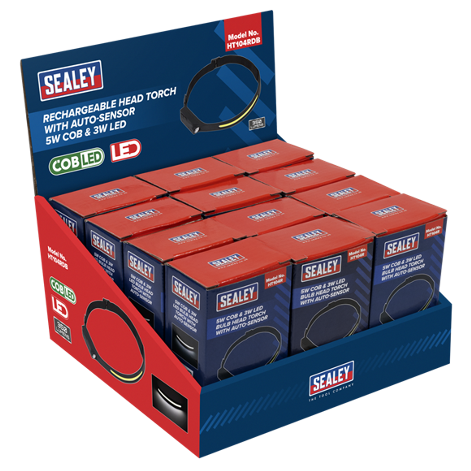 Sealey Rechargeable Head Torch with Auto-Sensor 5W Cob and 3W Led - Display Box