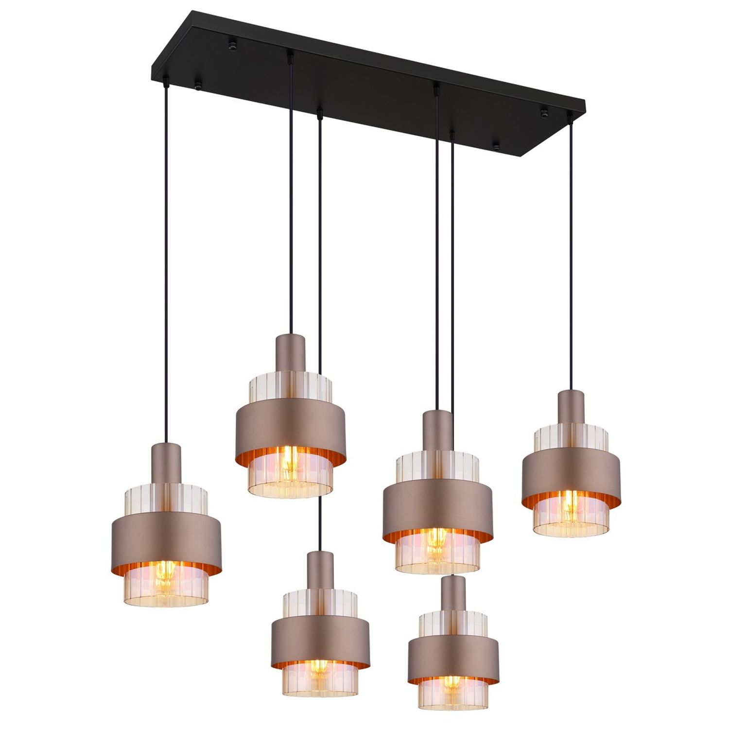 Globo Lighting Milley Cluster Pendant Ceiling -Light Matt -Black Amber Glass Sha