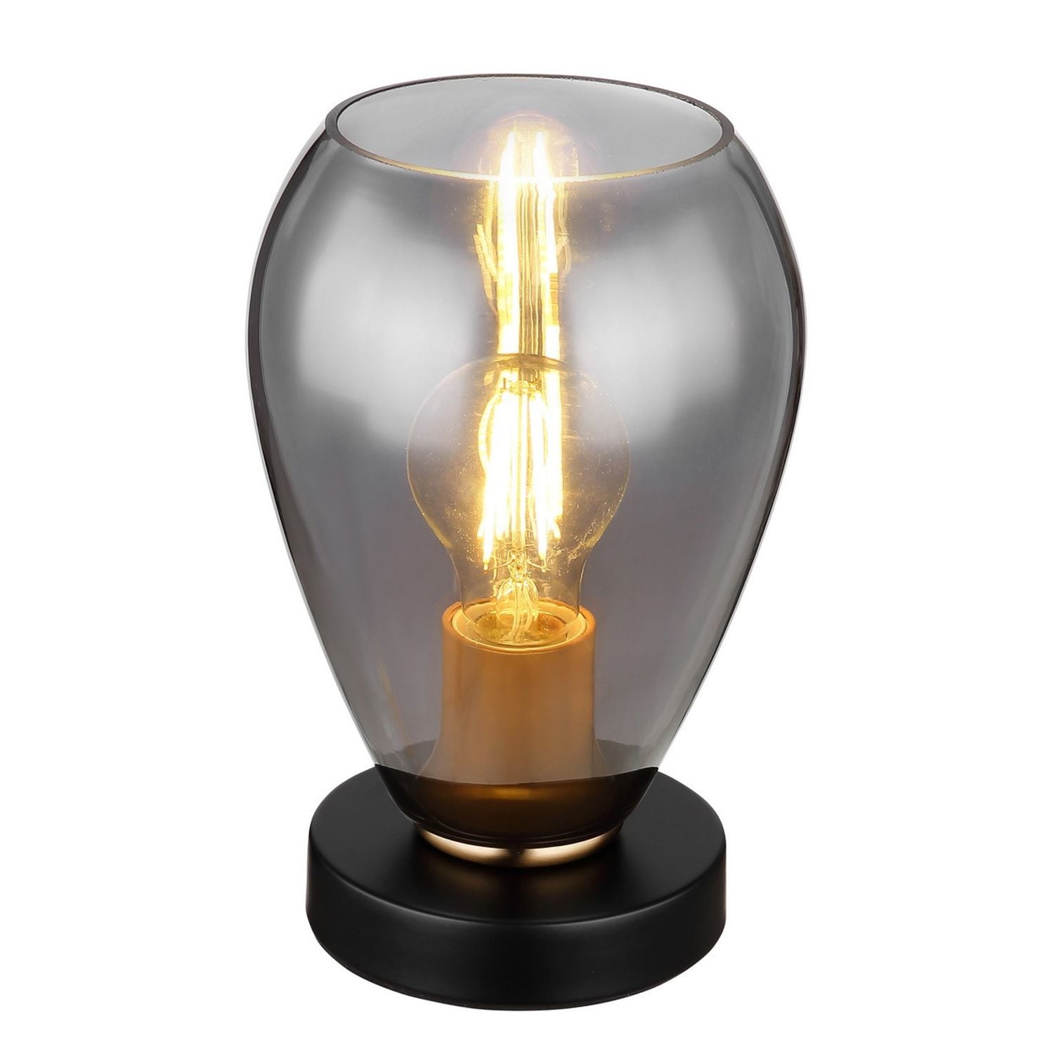 Globo Lighting Fanni Bedside Table Lamp Matt -Black Smoke Glass Shade 1x E27 - G