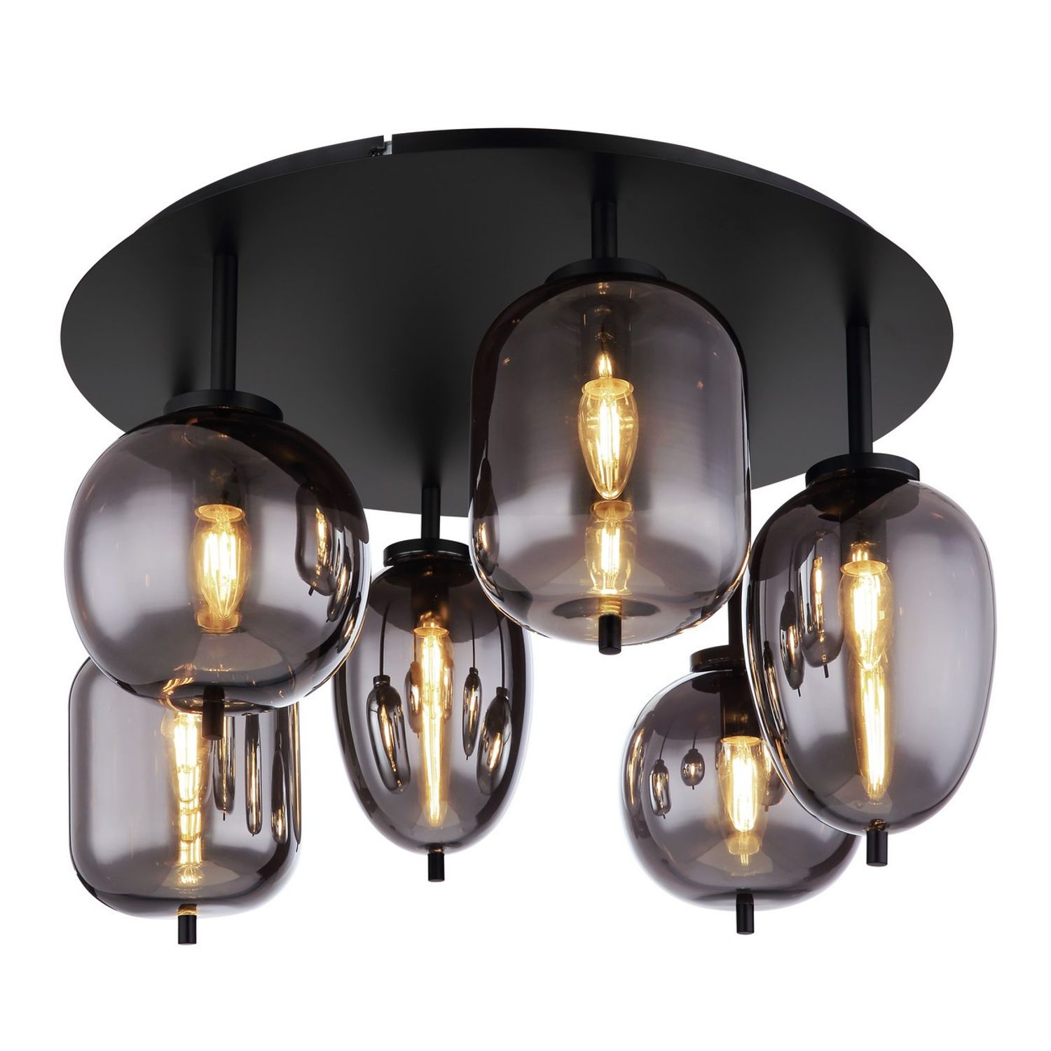 Globo Lighting Blacky Globe Ceiling -Light Matt -Black Smoke Glass Shade 6x E14