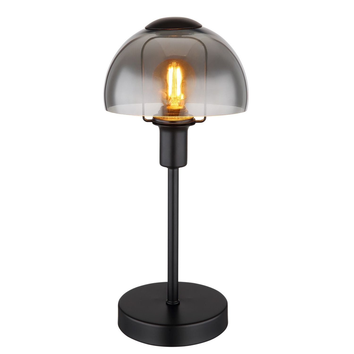 Globo Lighting Kokkini Bedside Table Lamp Matt -Black Smoke Glass Shade 1x E14 -