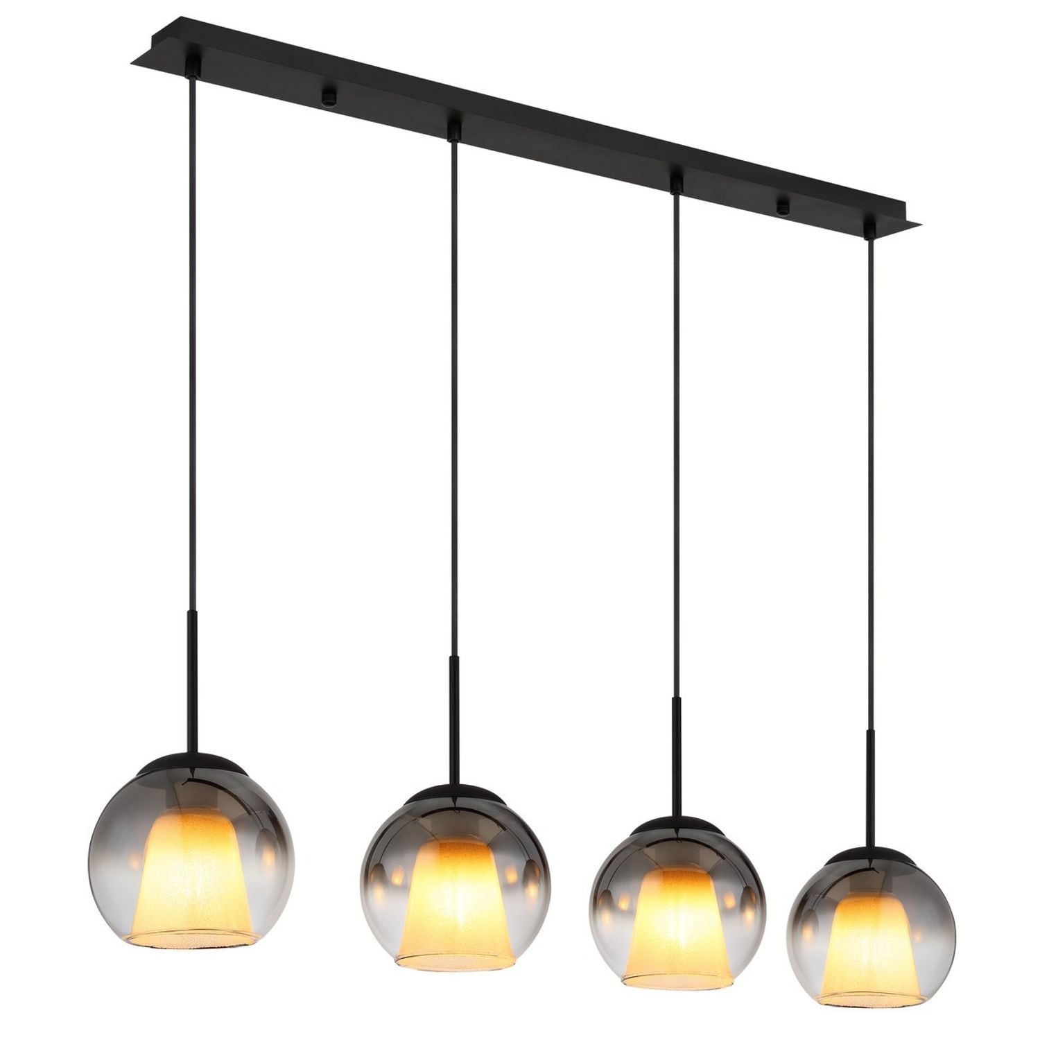 Globo Lighting Barry Bar Pendant Ceiling -Light Matt -Black Balls Smoke Glass Sh
