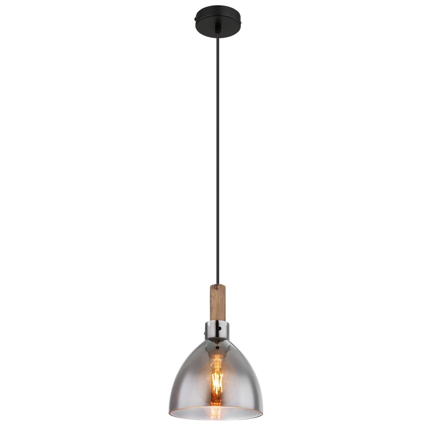 Globo Lighting Mattea Dome Pendant Ceiling -Light Matt -Black Smoke Glass Shade