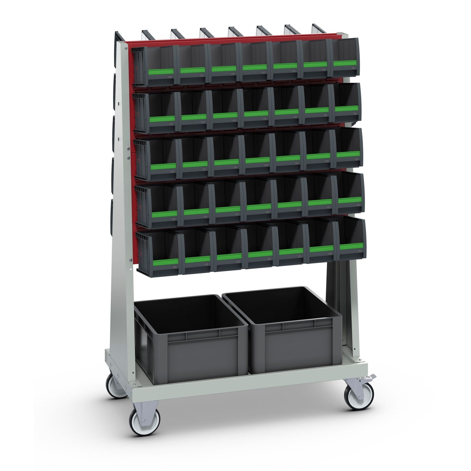 Bott Perfo 4 Panel Trolley with 4 Louvre Panels, 72 Boxes WxDxH 1000x650x1600mm