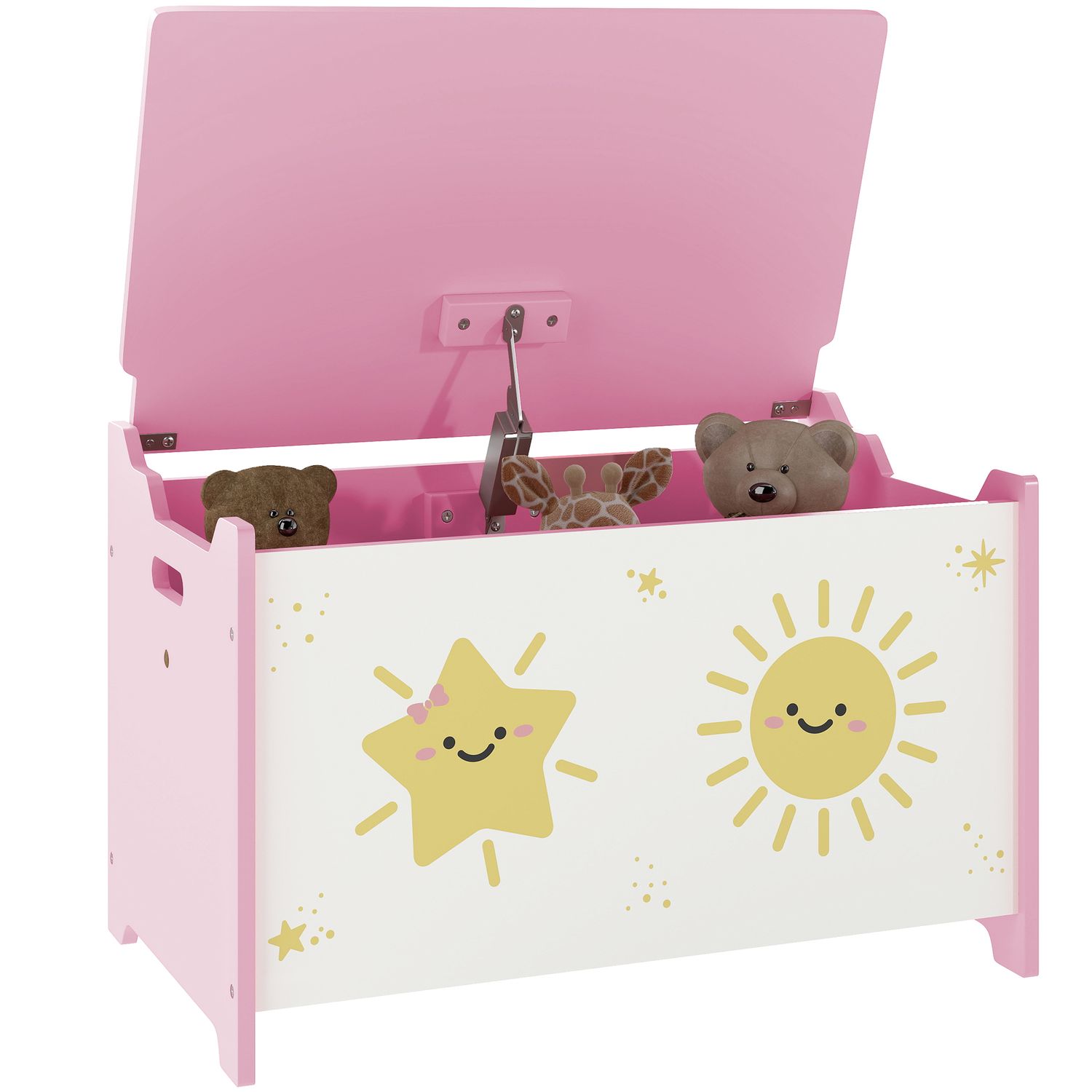AIYAPLAY Toy Box with Lid Safety Hinges for Kids Nursery Bedroom Pink 60L x 37W