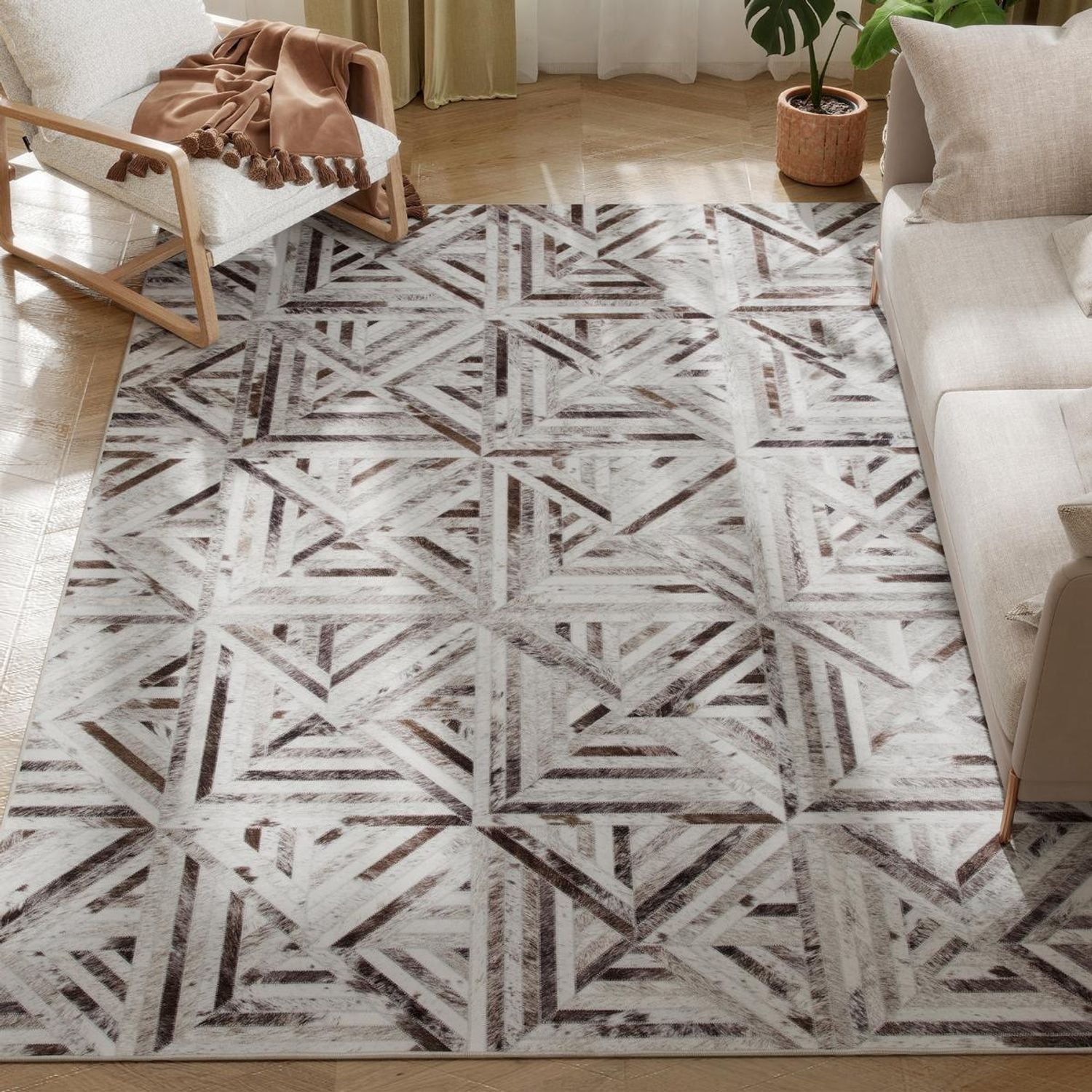 HOMCOM Non-Slip Washable Rug Chenille Floor Carpet for Living Room -Brown 230L x