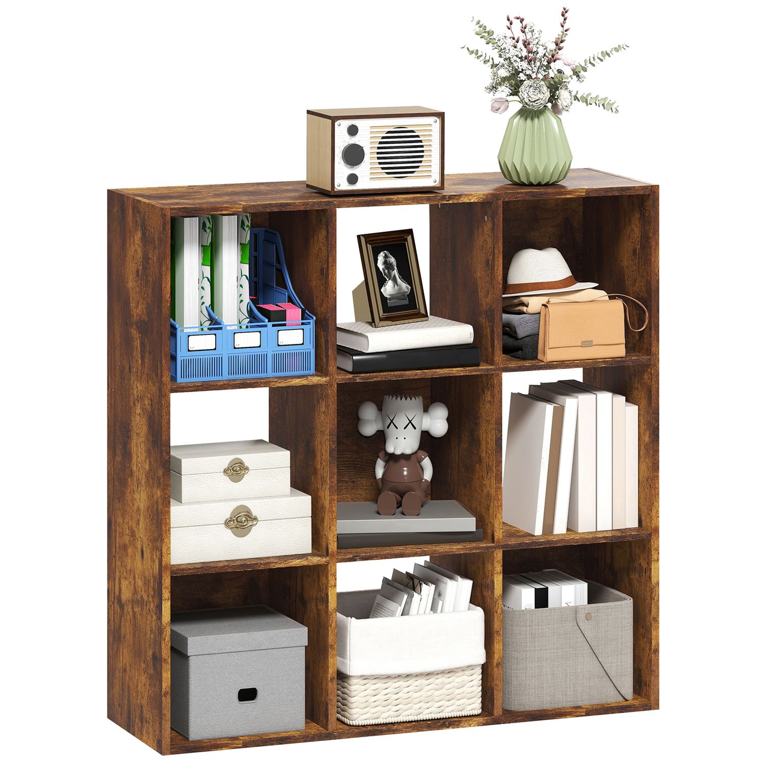 HOMCOM 9 Cube -Storage -Cupboard Bookcase Bookshelf Home Office Rustic -Brown 91