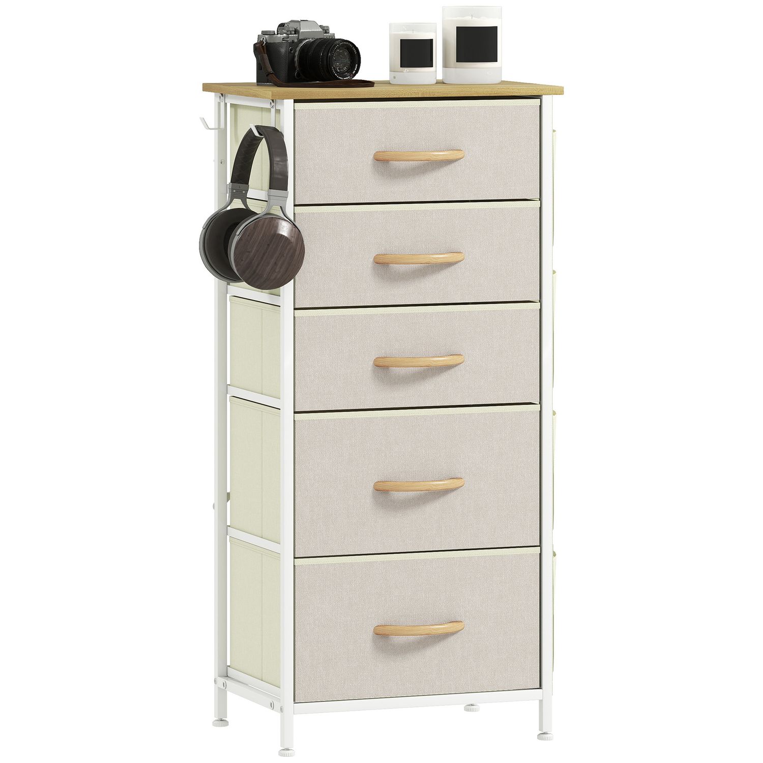 HOMCOM Fabric Chest of Drawers 5 -Drawer Dresser for Bedroom Beige 45W x 30D x 9