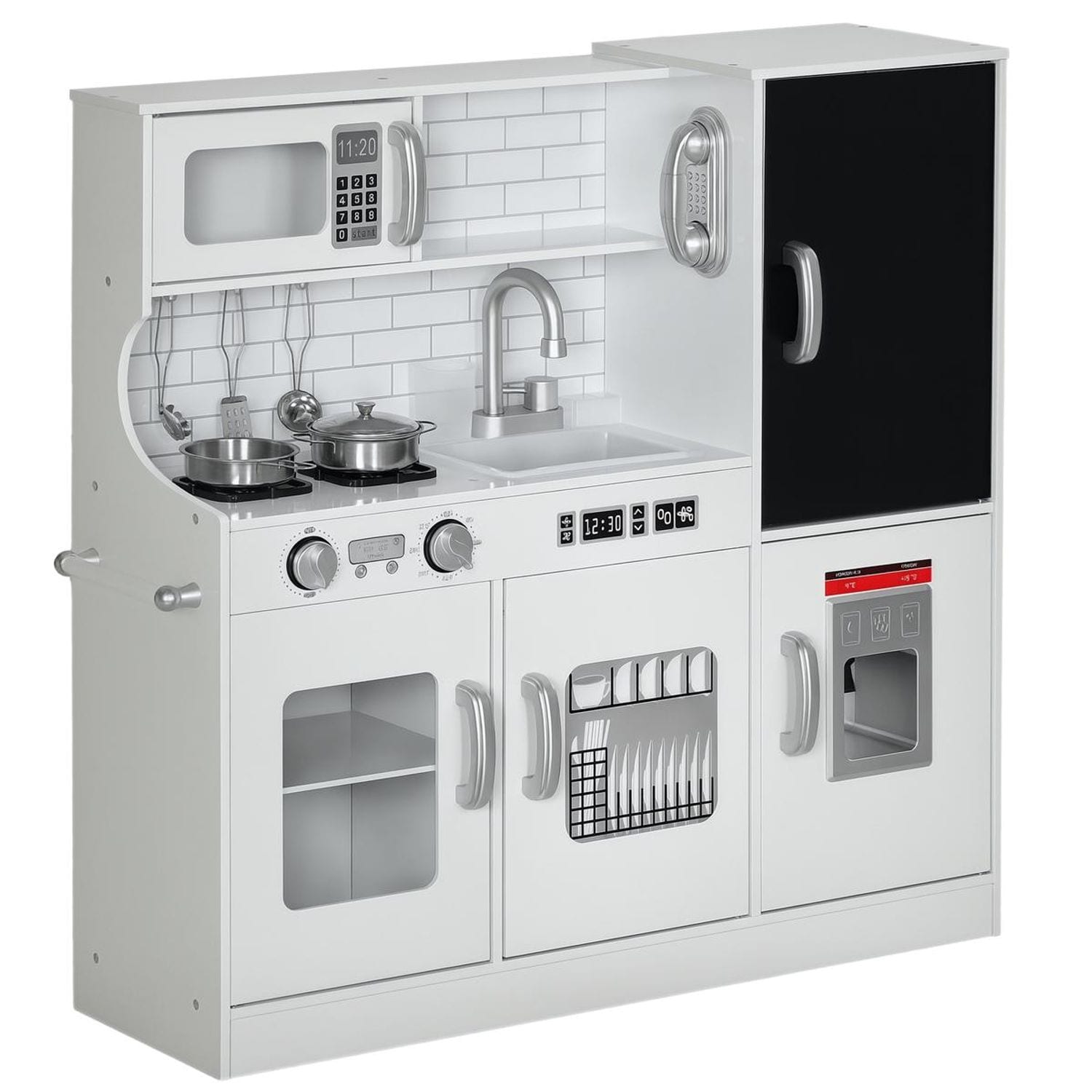 AIYAPLAY Play Kitchen Pretend Toy Kitchen with Toy Phone Chalkboard -White 83.8L