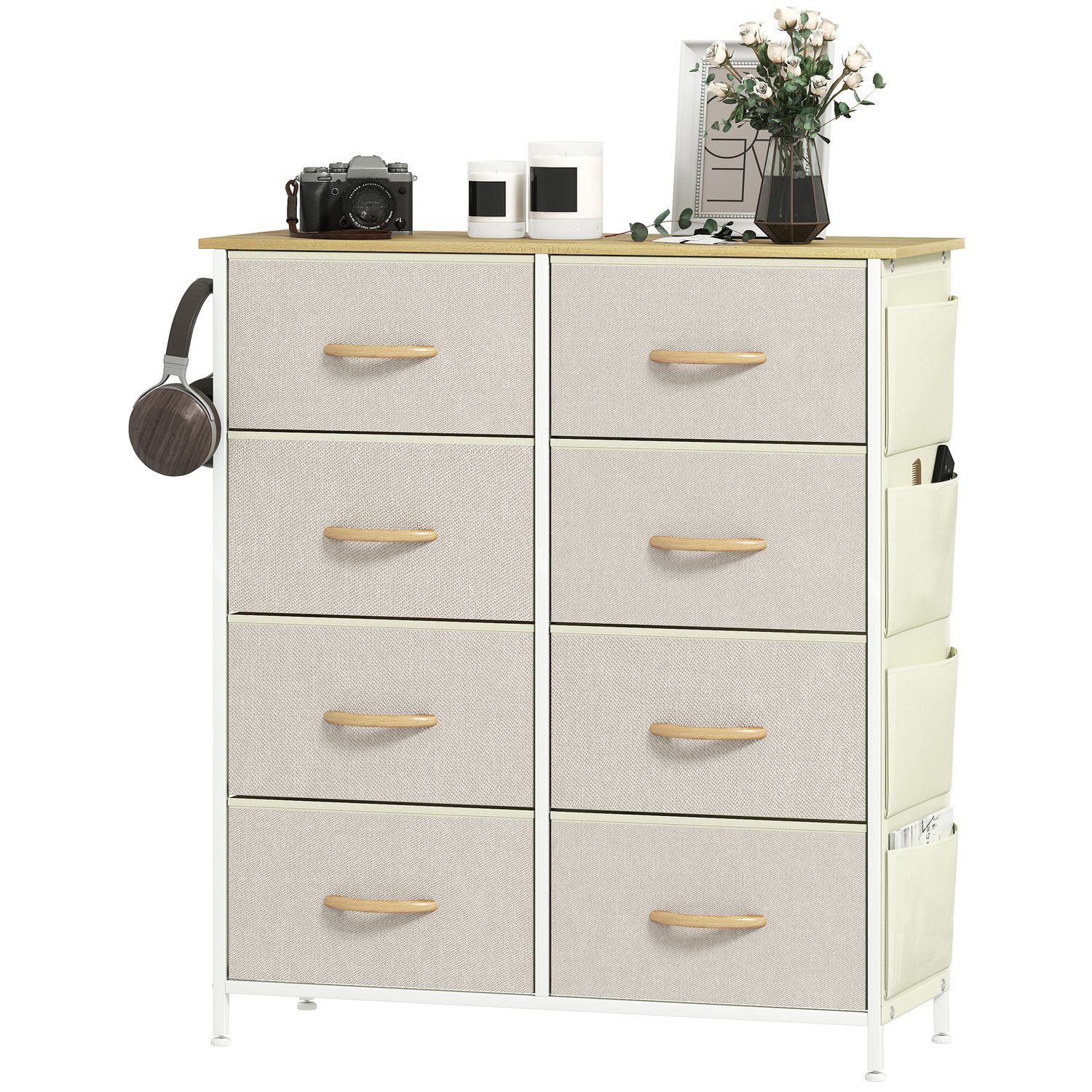 HOMCOM Fabric Chest of Drawers 8 -Drawer Dresser for Bedroom Beige 86W x 30D x 9