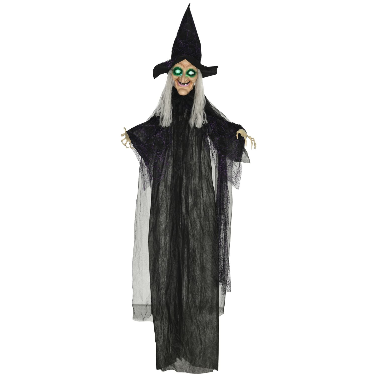 HOMCOM Standing Witch Prop Life Size with Light Up Eyes Talking Sound