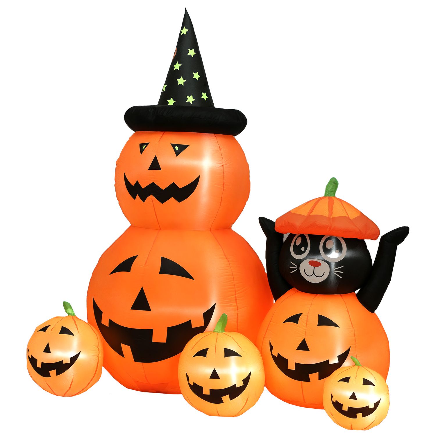 Outsunny Pumpkin and Cat with LED Lights Halloween Inflatables Decoration