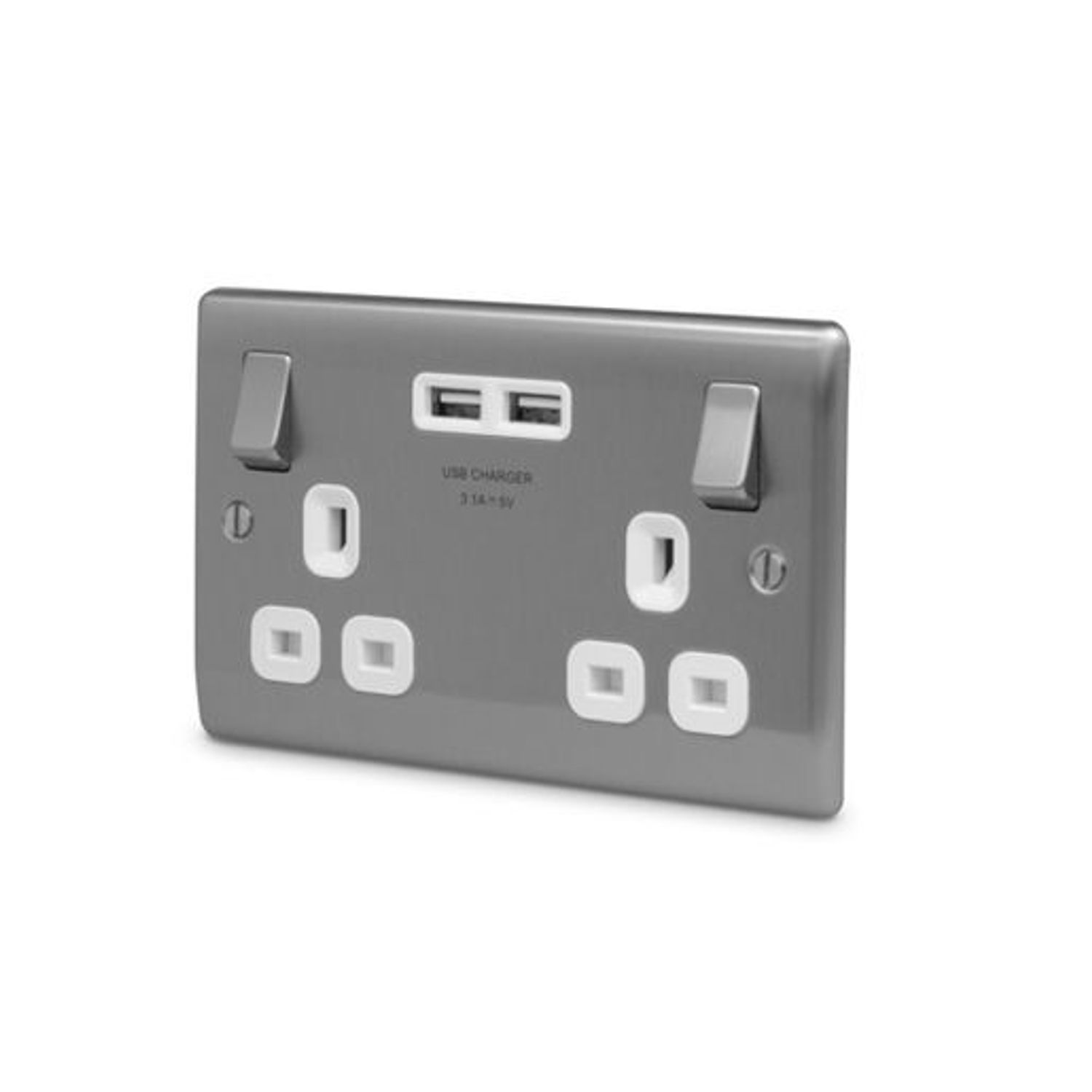 British General Nexus -Metal 13 -A Double Switched Socket Outlet with USB Charge